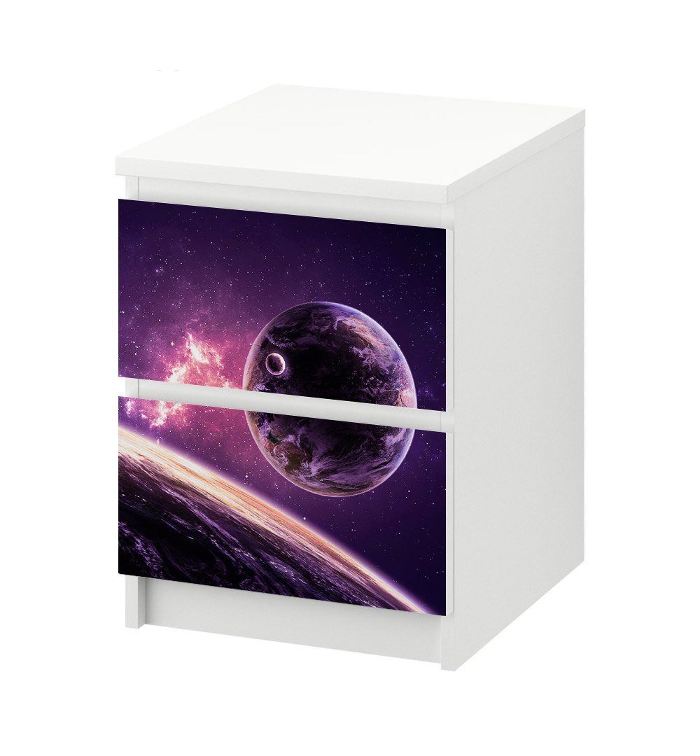 MyMaxxi Möbelfolie Kommodenaufkleber Malm Galaxie mit Planeten Klebefolie Möbelfolie, (Galaxie lila, 1St.}, Ein Наклейка je Schublade), Selbstklebend