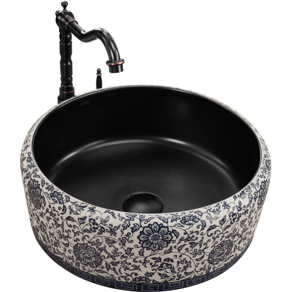 wohnwerk.idee Aufsatzwaschbecken Waschbecken Vintage Blau Ornamente günstig online kaufen