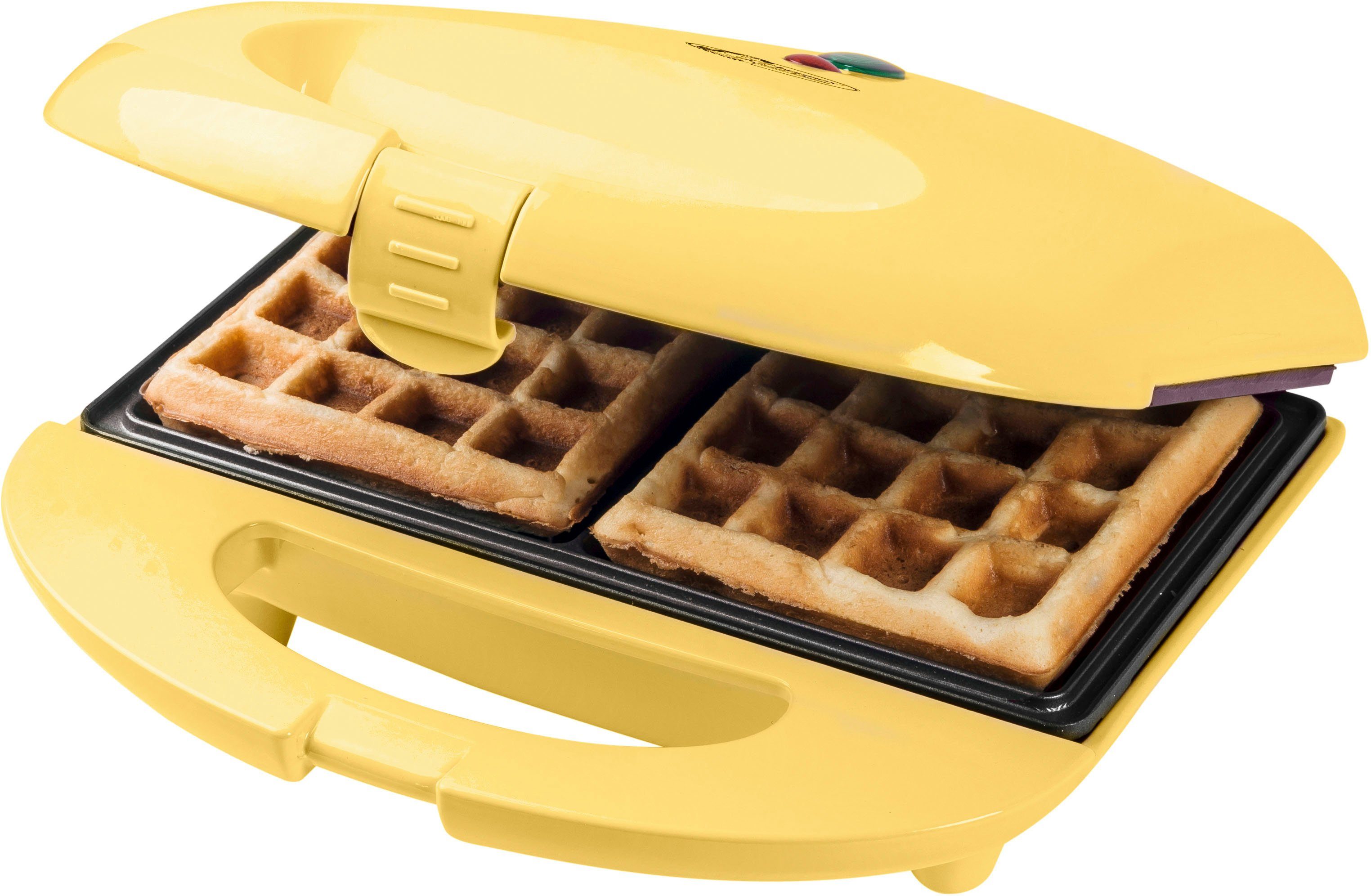 bestron Waffeleisen ASW401V Brüsseler Waffeleisen im Retro Design, 700 W, mit Antihaftbeschichtung & Backampel, Gelb