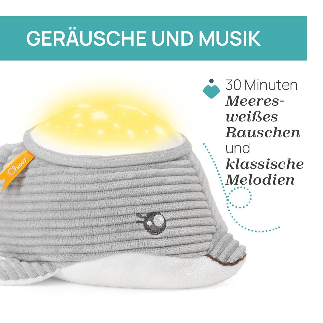 Chicco Nachtlicht Delfin NachtlichtProjektor, Deckenprojektion, Einschlafhilfe, Farbwechsel, Melodien, Nachtlichtfunktion, Farbwechsler, mit Projektor und Sound – Bild 5 von 5