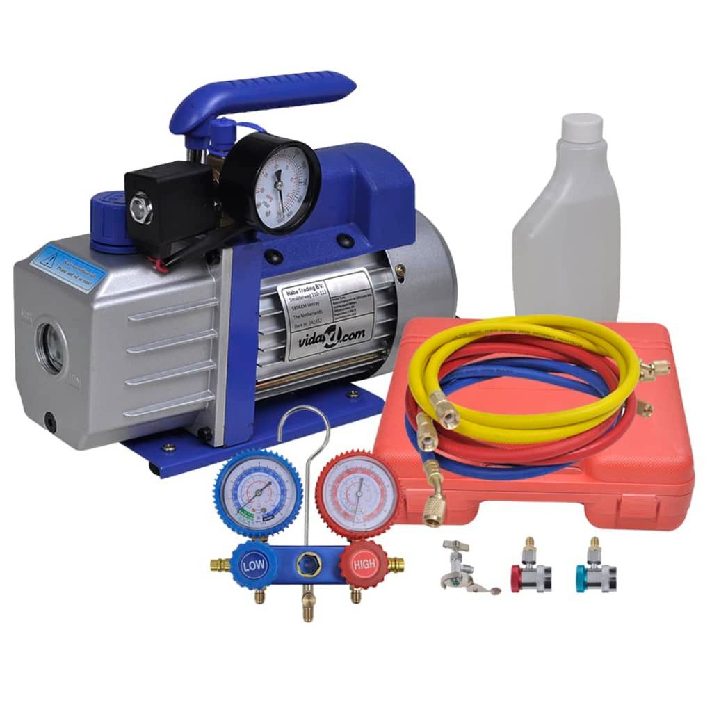 Kompressor Vakuumpumpe Einstufig mit 2-Wege-Verteiler-Manometer Set