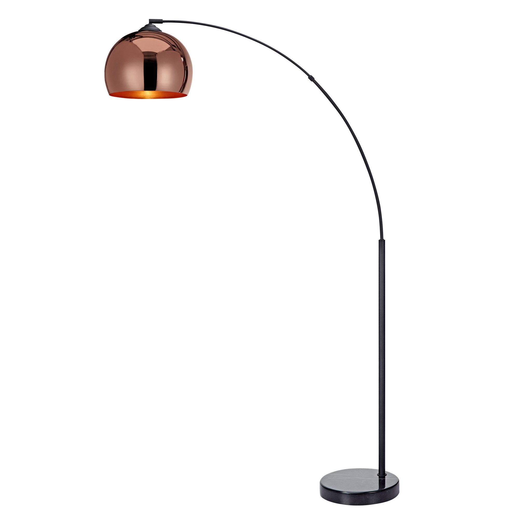 Teamson Home Bogenlampe Gebogene Stehlampe aus Metall mit Marmorimitat-Sockel kupfer