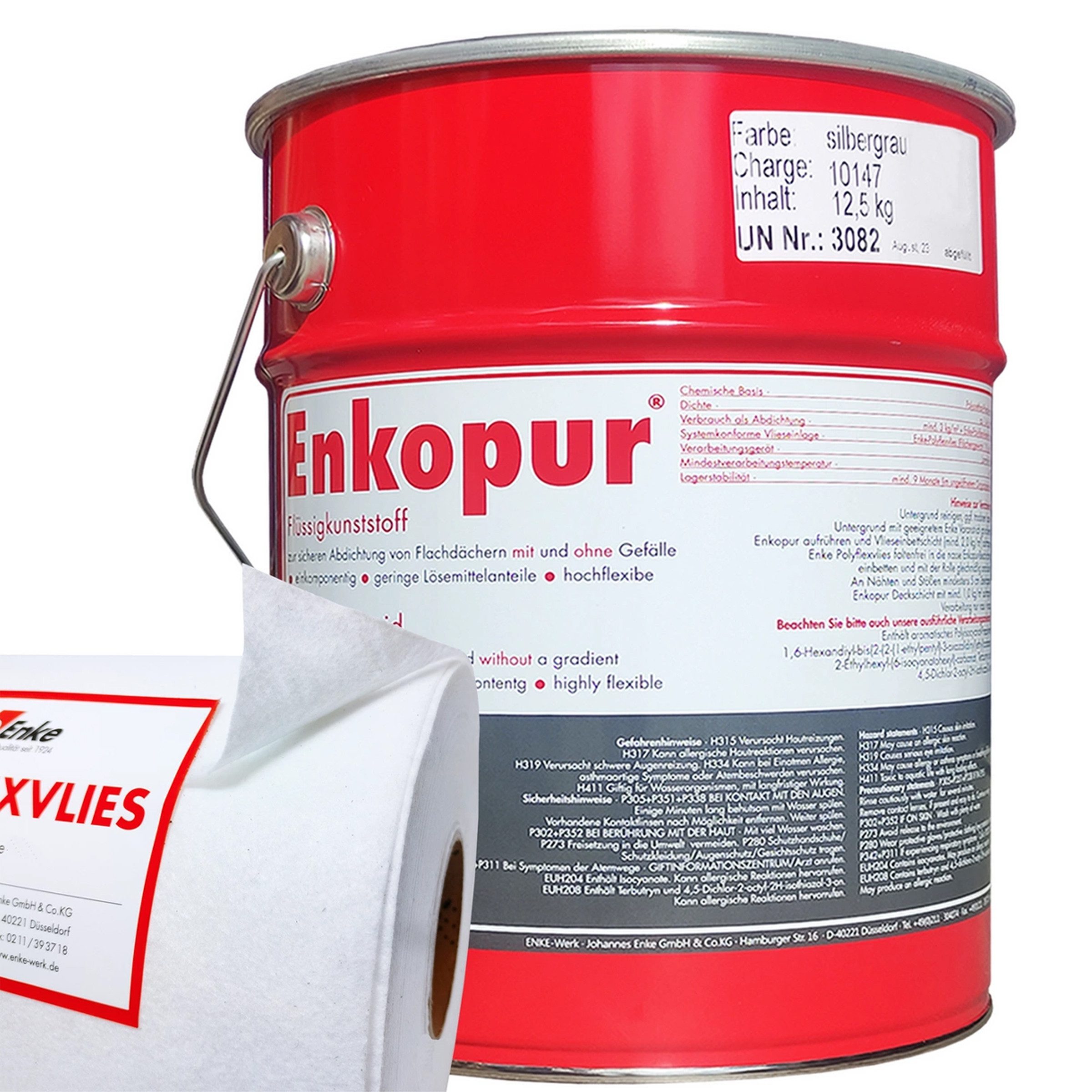 Enke Dachfarbe Enkopur Flüssigkunststoff Schwarz 12,5kg + Polyflexvlies 30cm x 9m