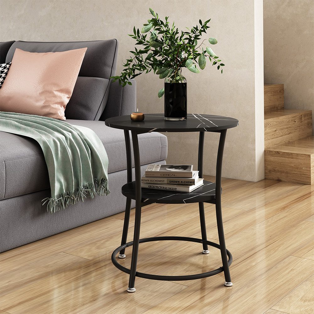 Vicco Couchtisch Quebec, Marmor/Schwarz, 50 x 50 cm mit Ablage (1-St)