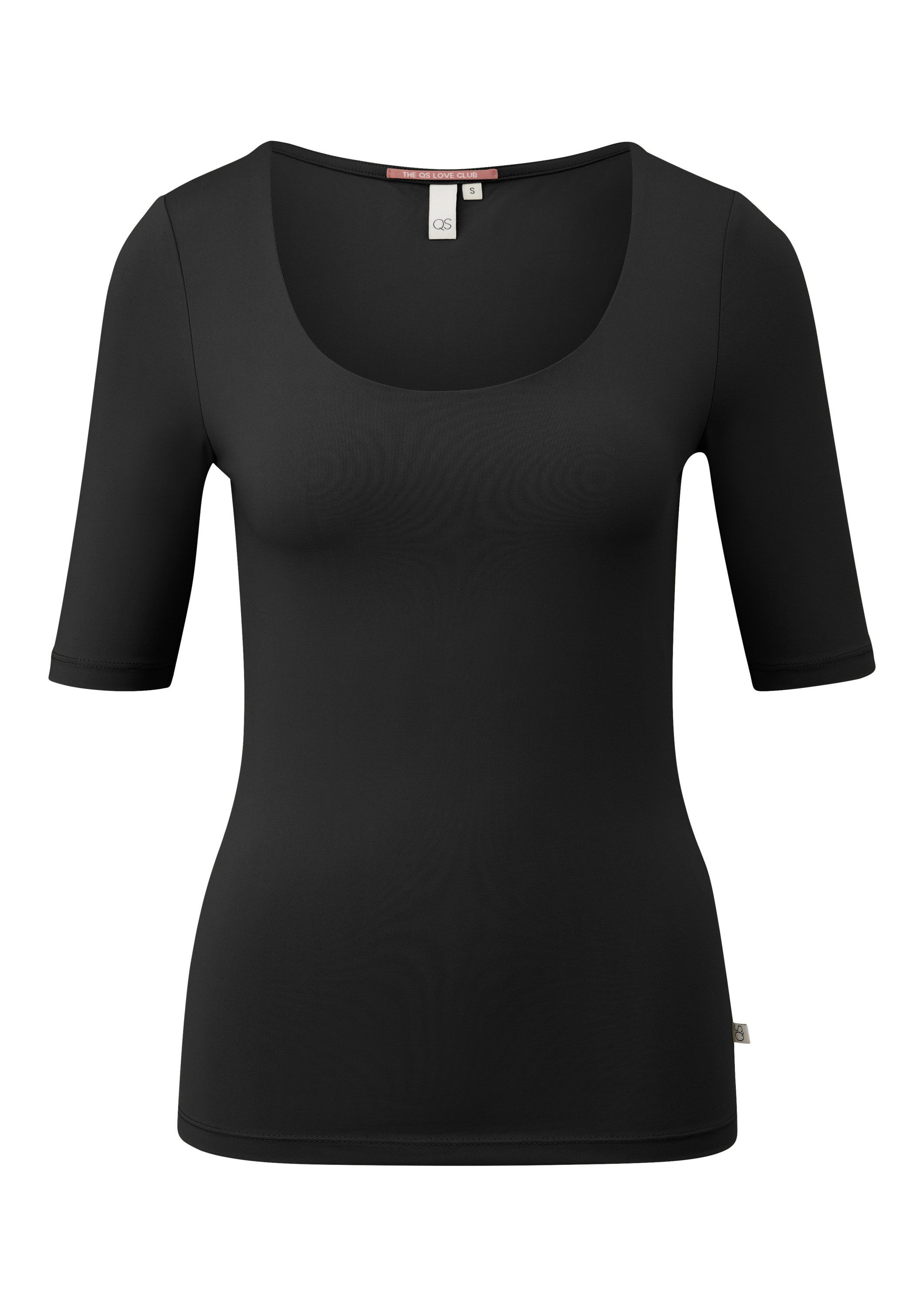 QS Kurzarmshirt T-Shirt Schmal geschnittenes T-Shirt mit großem Ausschnitt günstig online kaufen