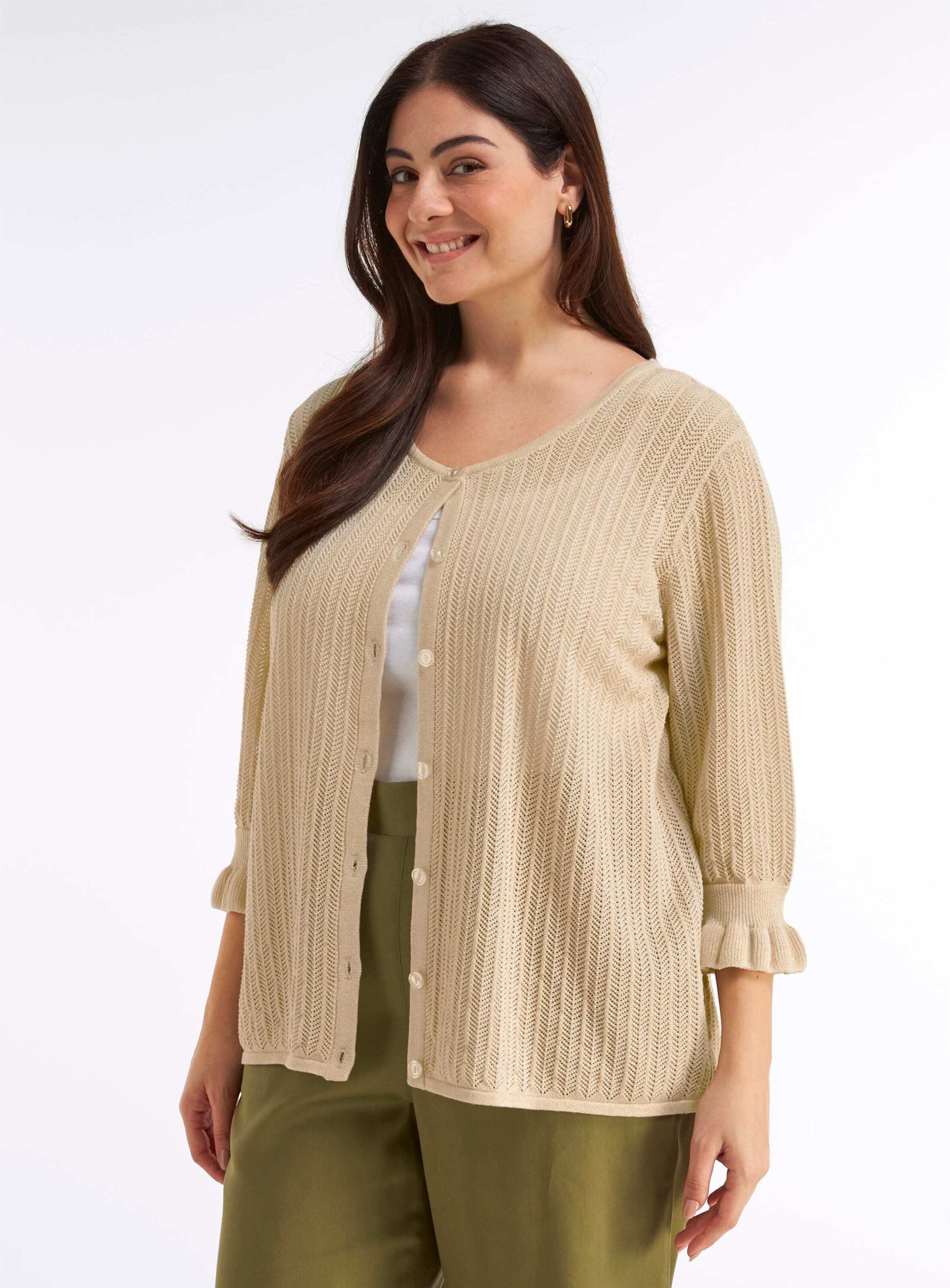 Sheego Strickjacke Strickjacke 3/4-Arm Ajour