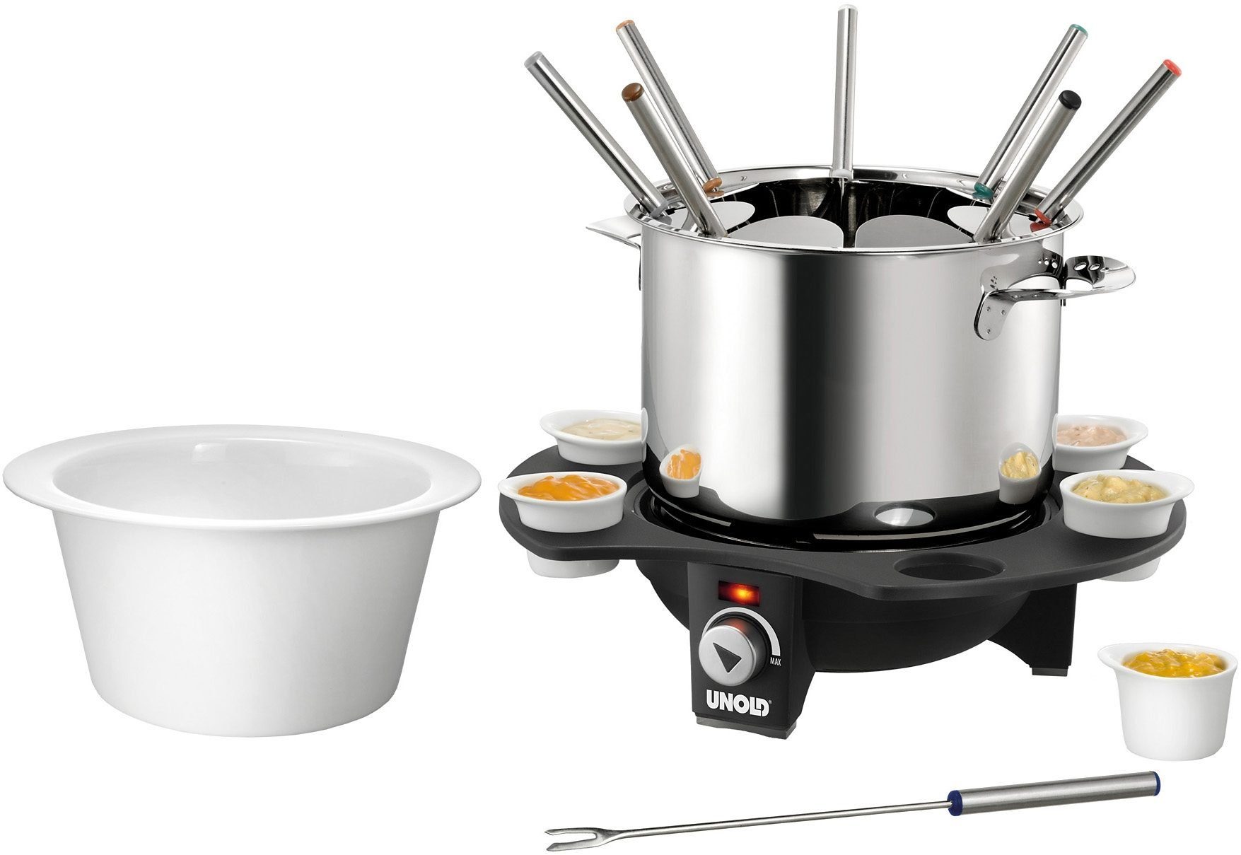 Unold Elektro-Fondue Élégance 48645, l, sechs Saucen-Töpfchen 1,5 8 mit Fonduegabeln