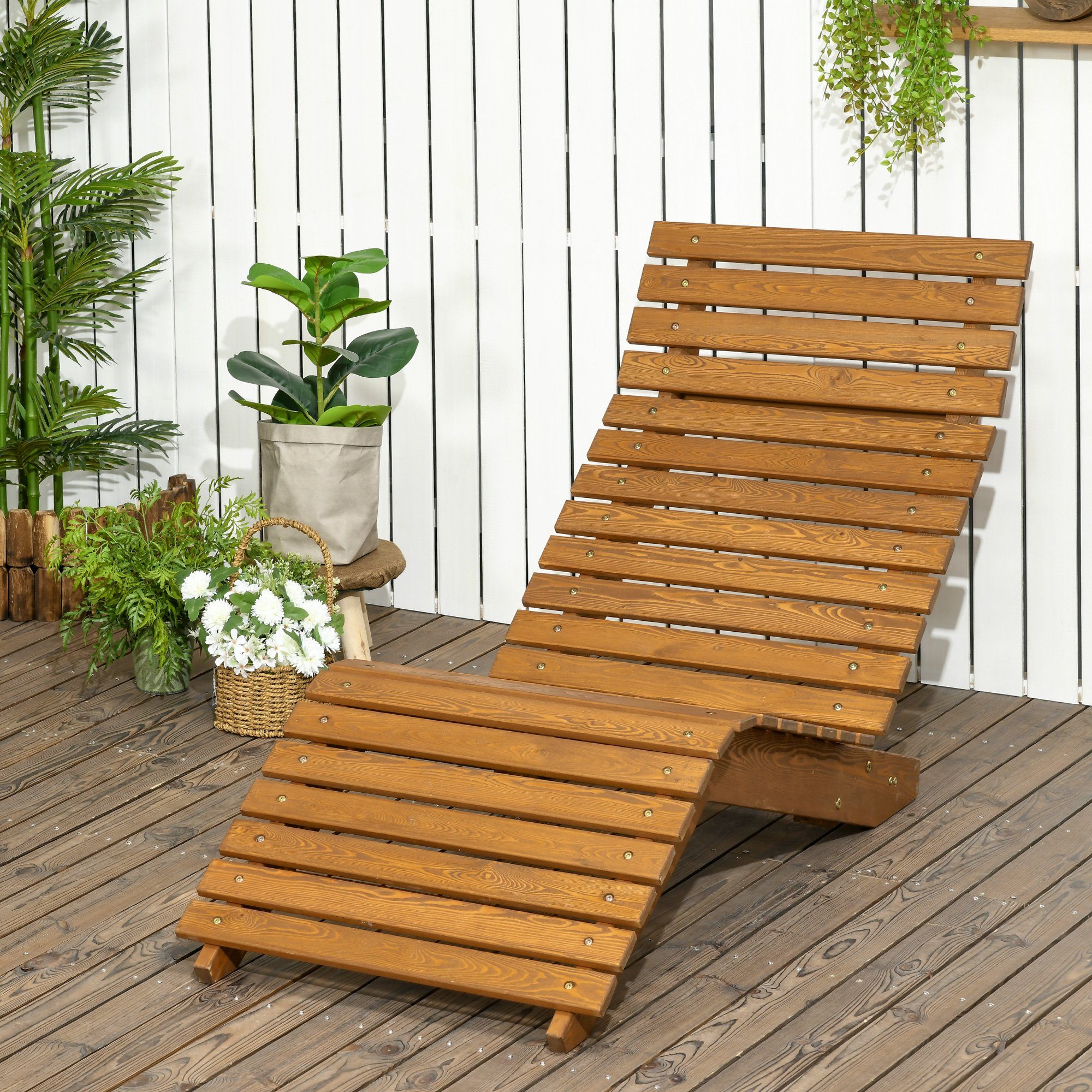Outsunny Gartenliege für Poolbereich, Balkon, bis 120 kg belastbar, Liegestuhl, 1 St., Sonnenliege, Massivholz, Teak 66L x 170B x 77H cm