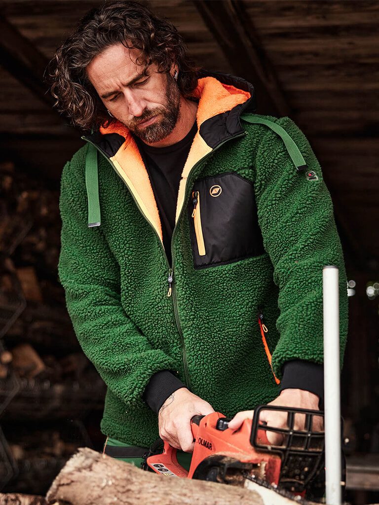 Terrax Workwear Arbeitsjacke Herren Faserpelzjacke aus Coralfleece-Stoff - Warme Kapuzenjacke