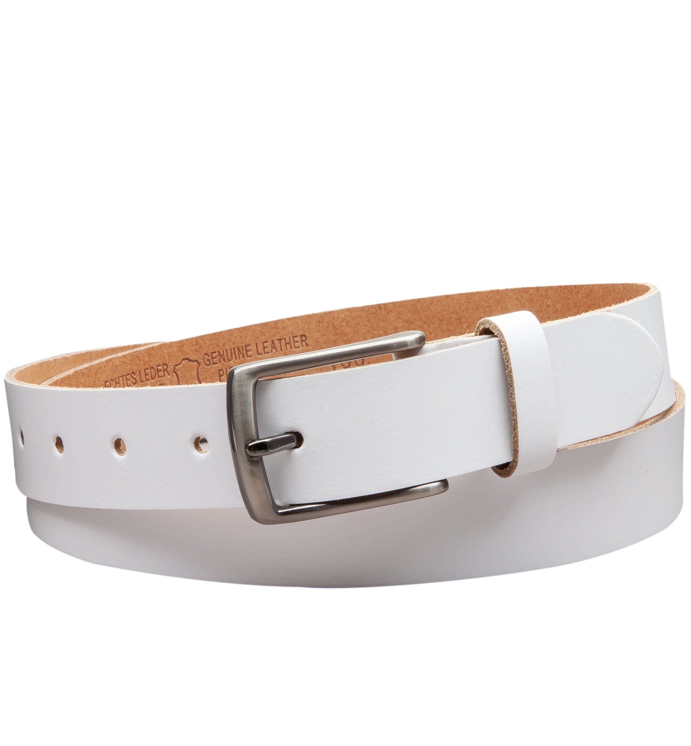 COLOGNEBELT Ledergürtel OM310-SL-Weiss MADE IN GERMANY, Weiss Kürzbar, 100 % Echtleder, Aus einem Stück, Unisex