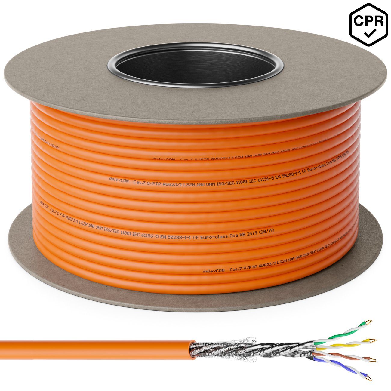 deleyCON deleyCON 100m CAT 7 Verlegekabel Netzwerkkabel S/FTP Schirmung 10Gbit LAN-Kabel