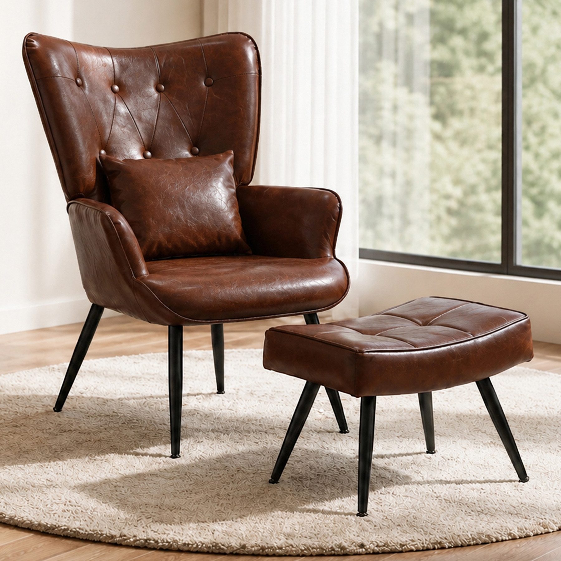 HomeMiYN Ohrensessel Relaxsessel Lehnstühle, Ohrensessel mit Hocker lesesessel, Chair