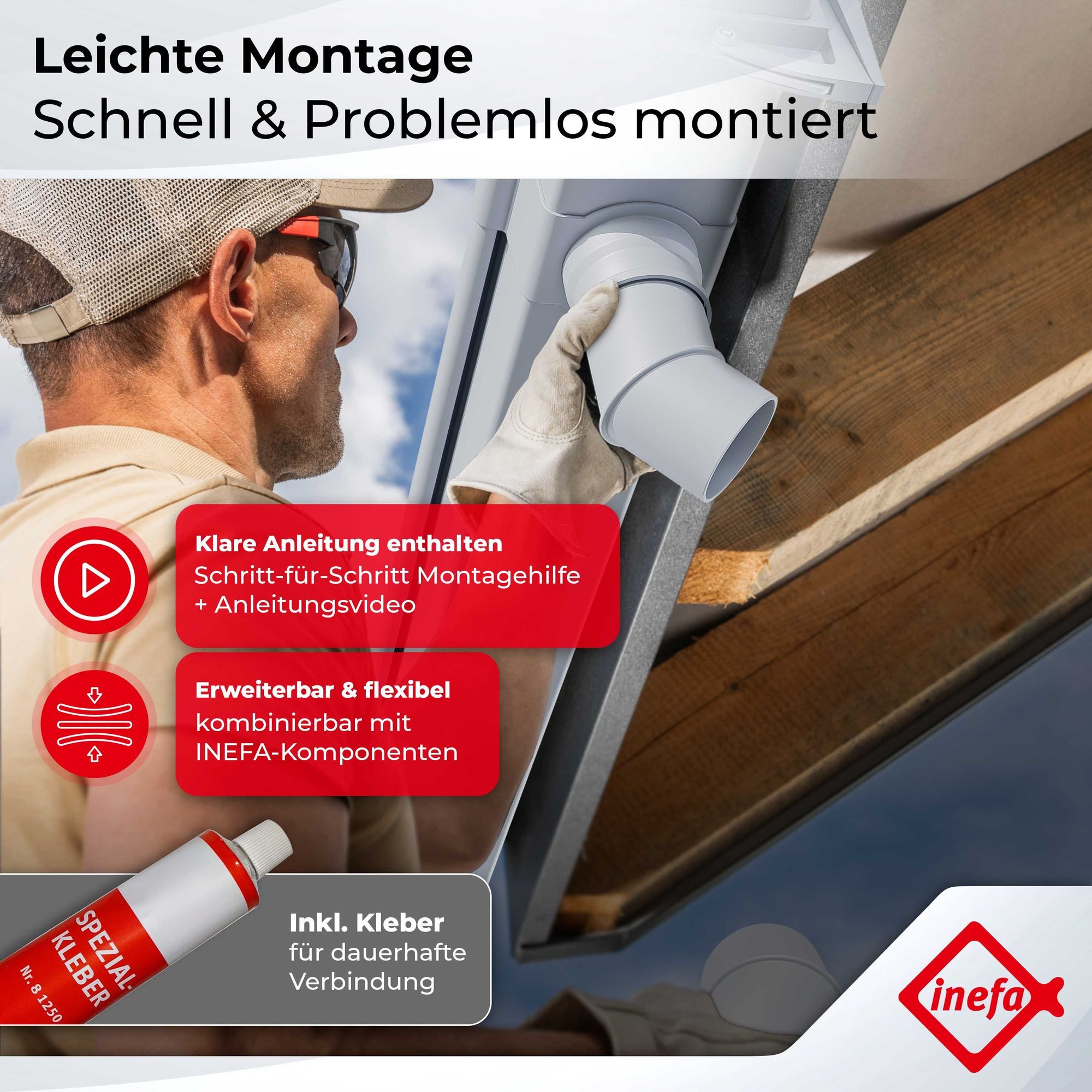 INEFA Dachrinne NW 68 Dachrinnen-Set kastenförmig aus PVC für Gartenhaus,3m, Kastenrinnen- Set von INEFA, 1-St., Set für eine Dachseite, Regenrinne aus Kunststo – Bild 5 von 5