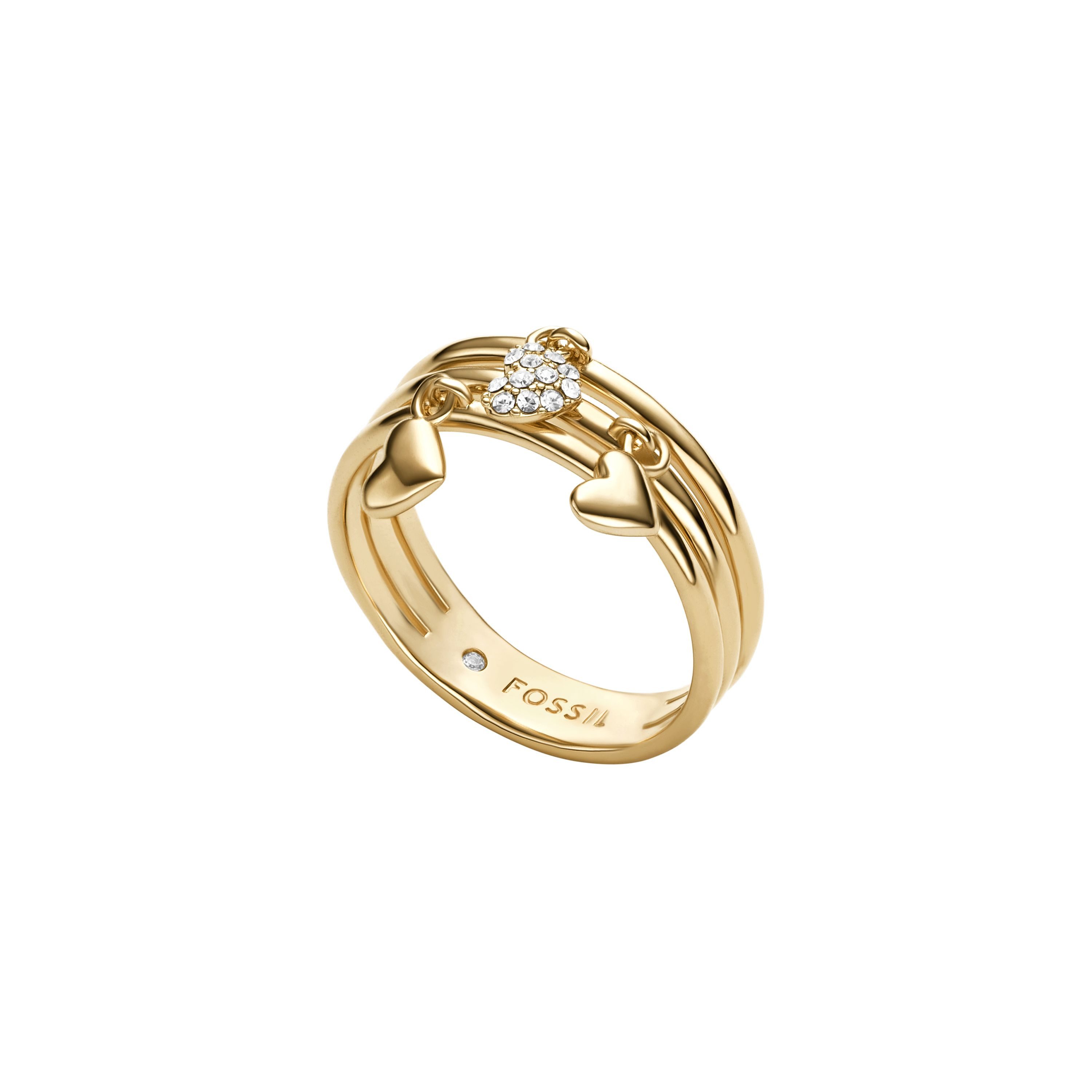 Fossil Fingerring Schmuck Geschenk Metall SUTTON Herzen, mit Glasstein