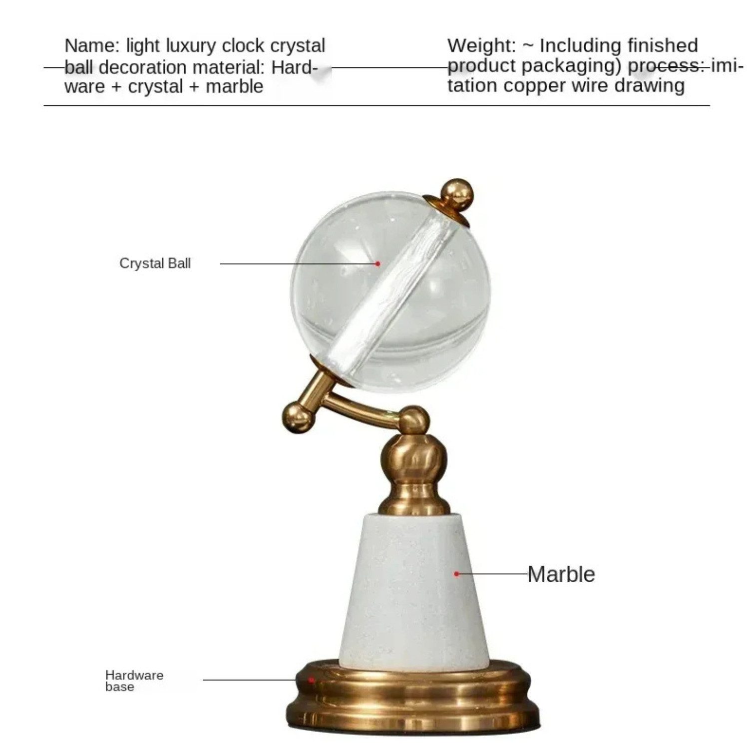 Quality Elegance Dekoobjekt Luxus Kristall Globus auf Marmor Sockel Gold Design 27cm