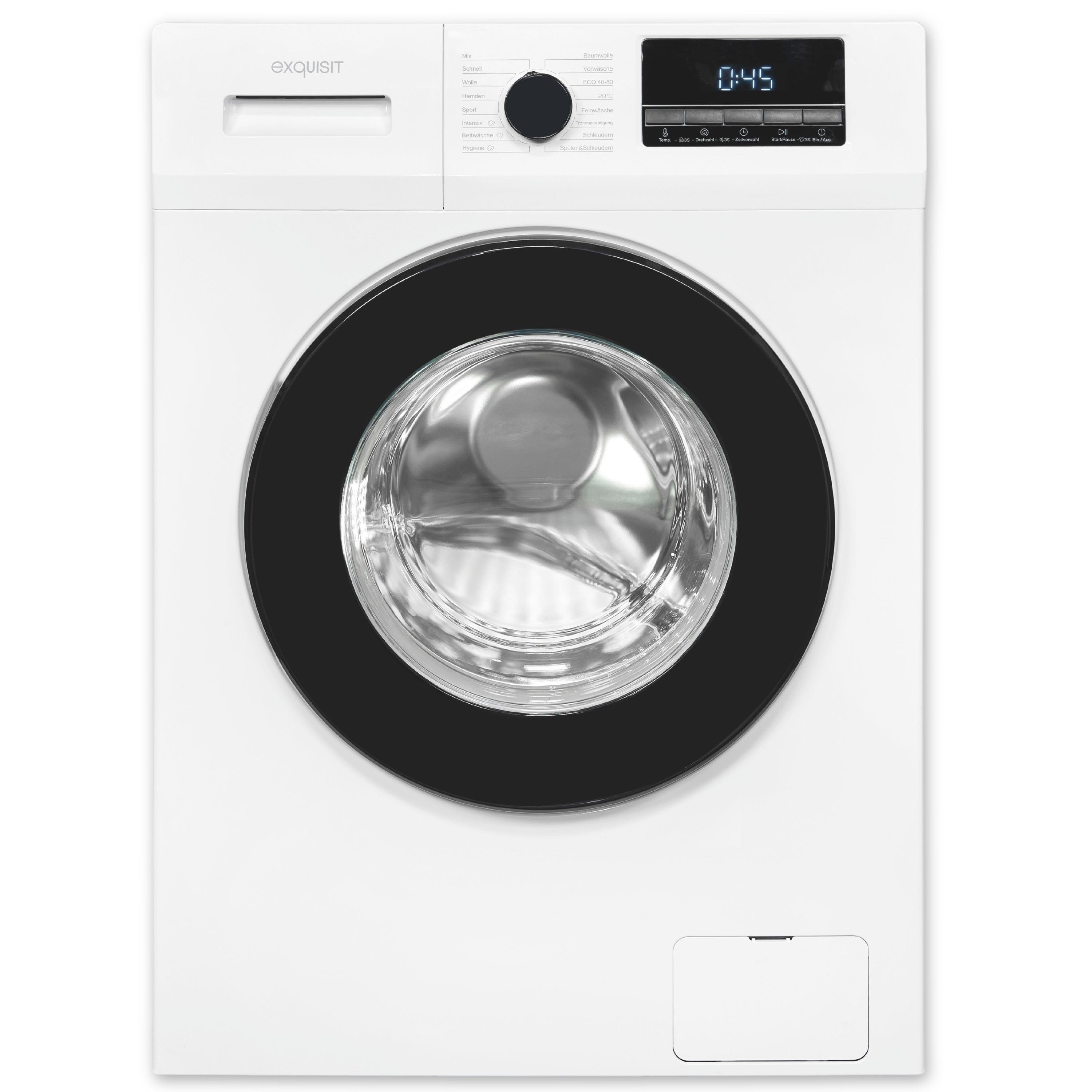 exquisit Waschmaschine WA58014-340A, 8 kg, 1400 U/min, 8kg, Energieklasse A, 16 Waschprogramme, Startzeitvorwahl, Aquastop