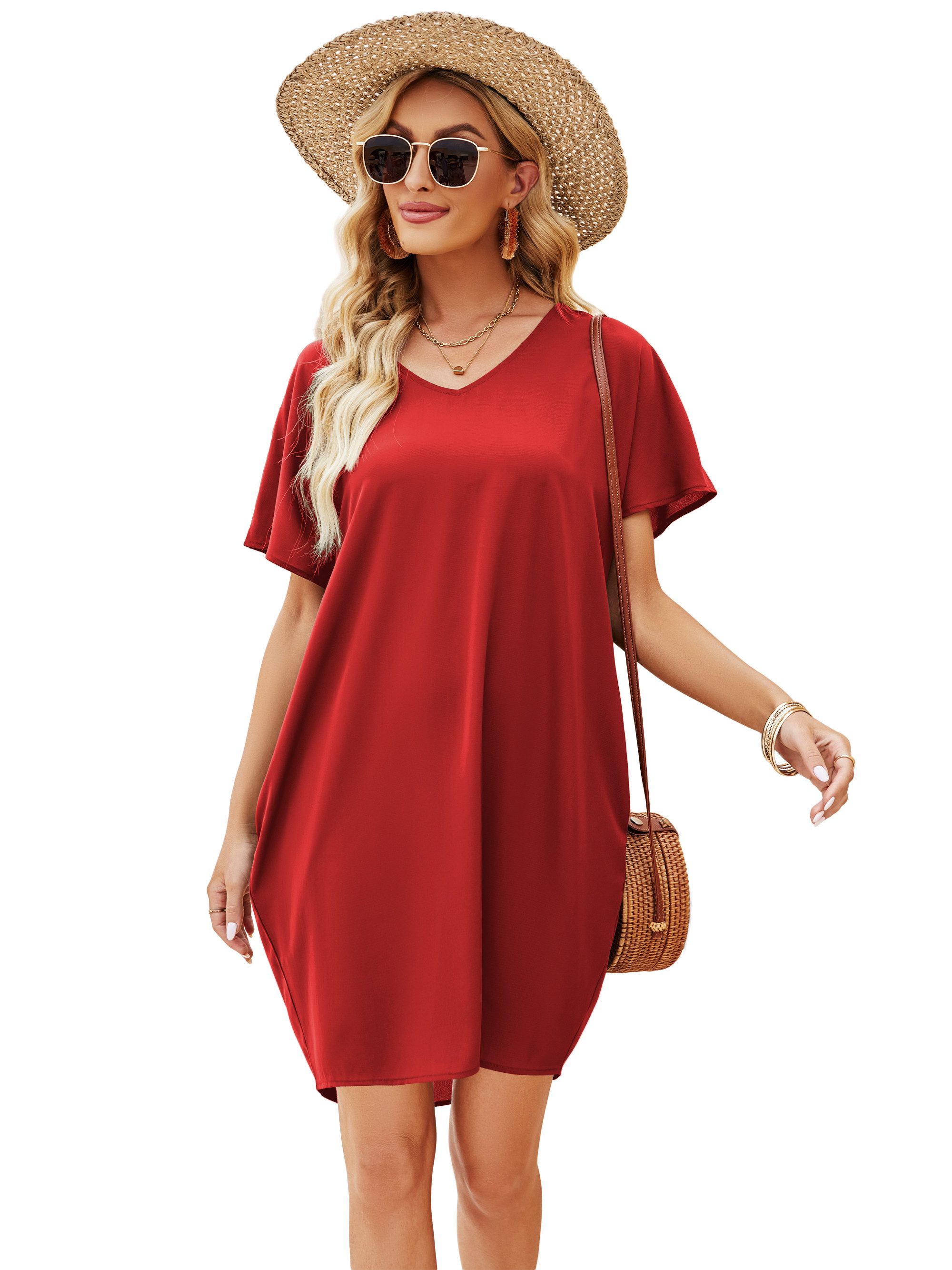 Beluring Shirtkleid Damen Sommerkleid Kurzarm V-Ausschnitt günstig online kaufen
