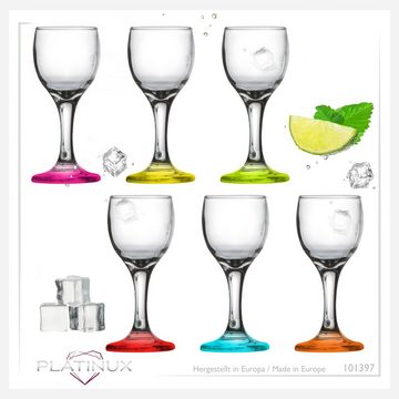PLATINUX Schnapsglas Schnapsgläser mit Stiel bunt, Glas, 4cl Set Likörgläser Wodkagläser Grappagläser Schnapskelche farbig