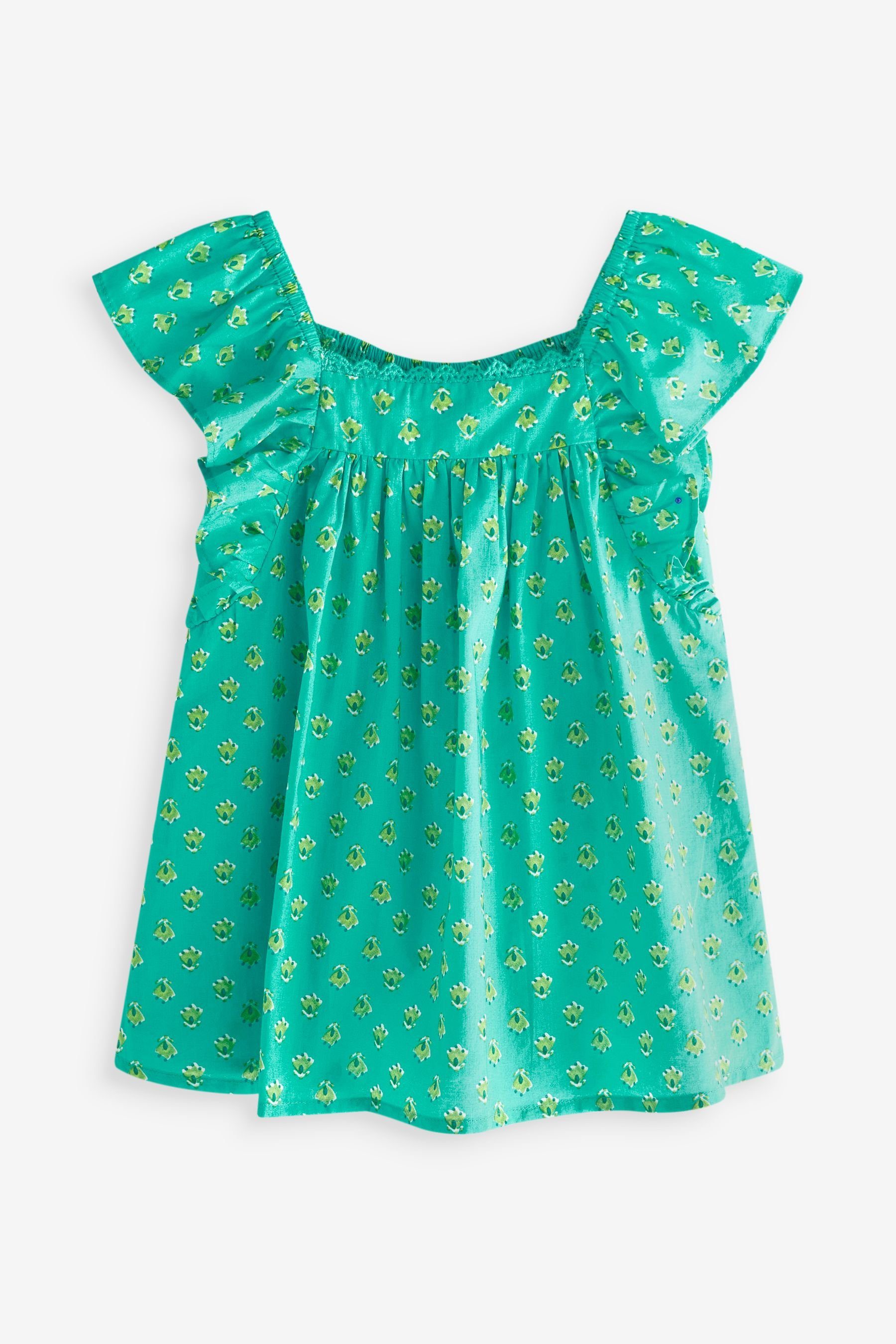 Next Sommerkleid Rüschenkleid mit Print aus Baumwolle (1-tlg) Green