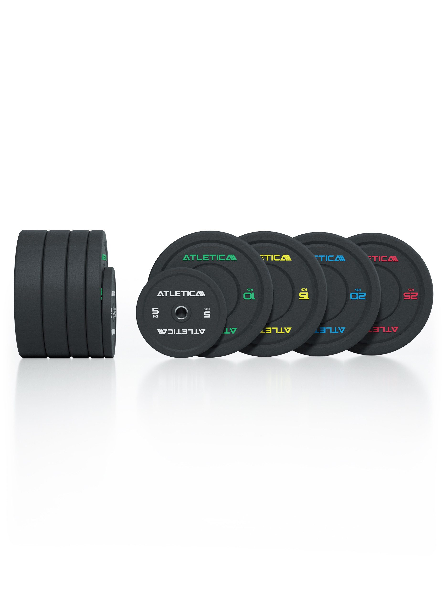 ATLETICA Hantelscheiben High Temp Bumper Plates, SET, Hochwertiger Gummi, 150 kg