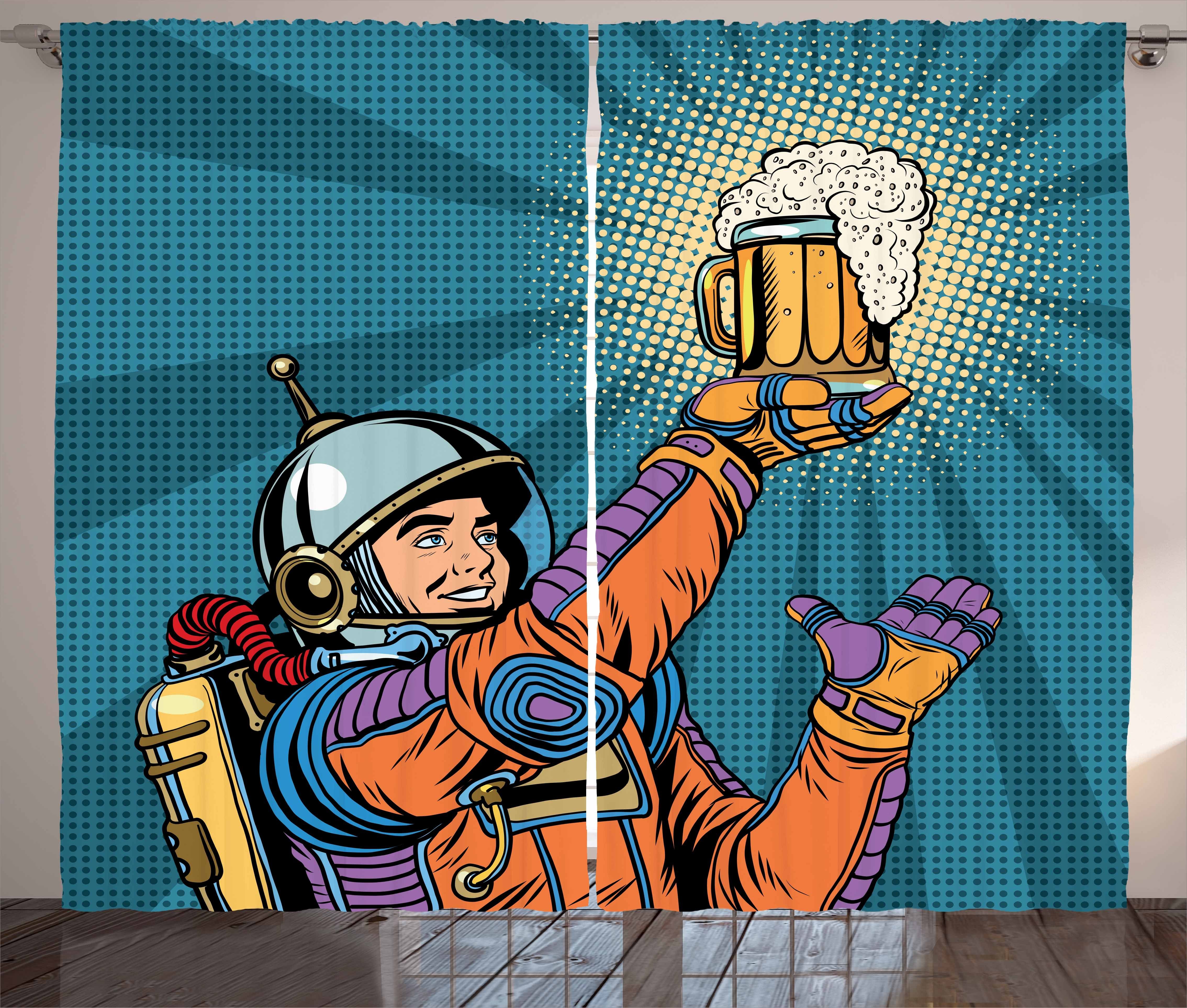 Gardine Schlafzimmer Kräuselband Vorhang mit Schlaufen und Haken, Abakuhaus, Astronaut Astronaut hält Bier