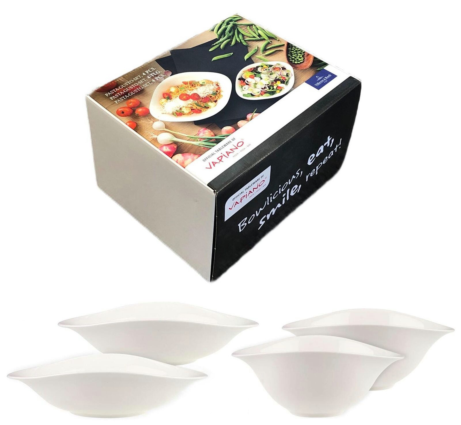 Villeroy & Boch Teller Villeroy & Boch Pasta-Set Vapiano oval weiß Premium-Porzellan 4-teilig, (1 St), Stoß- und Schlagfeste Kanten – Bild 2 von 5