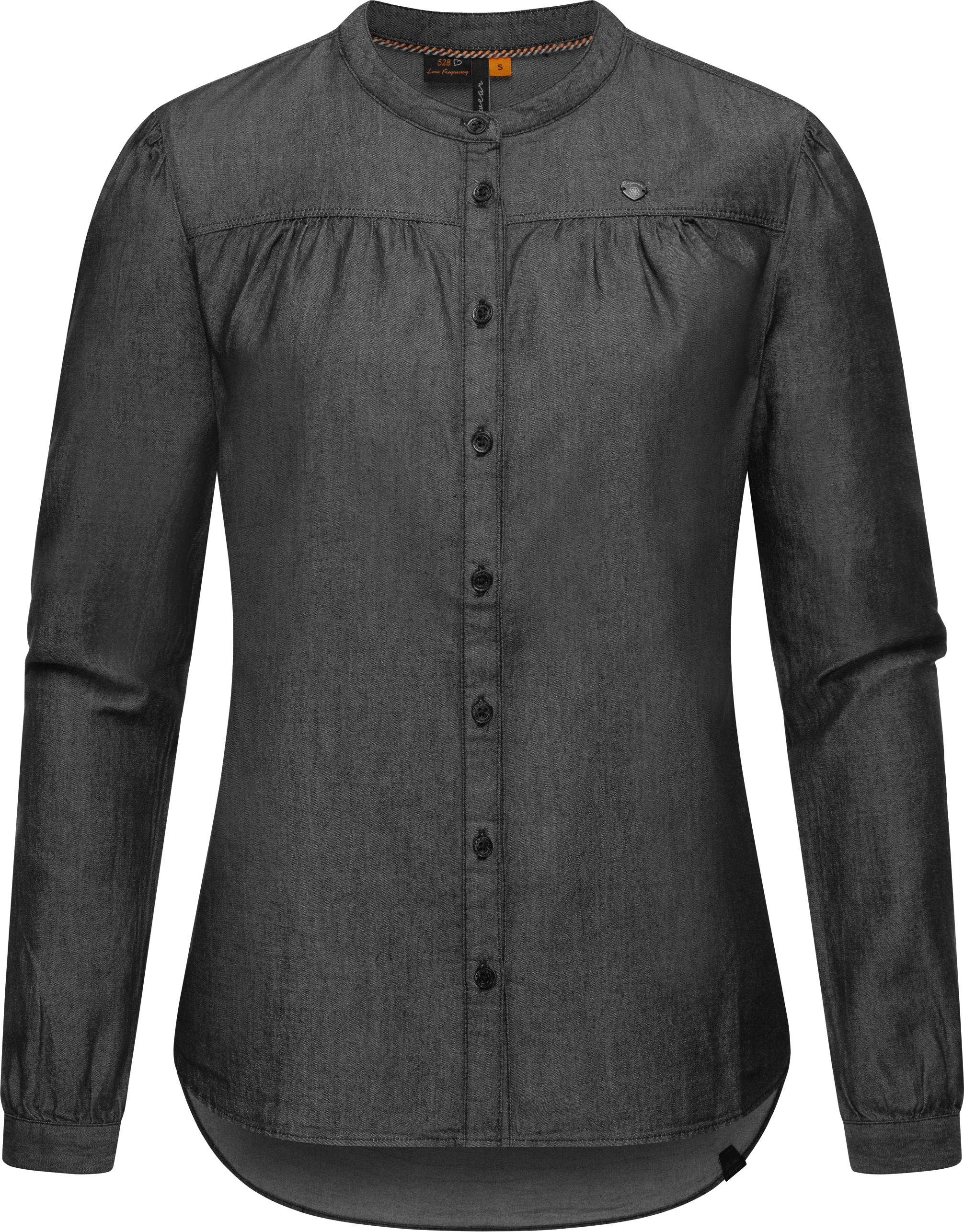 Ragwear Blusenshirt Meena Denim Stylisches Damen Langarmshirt in Blusenoptik schwarz