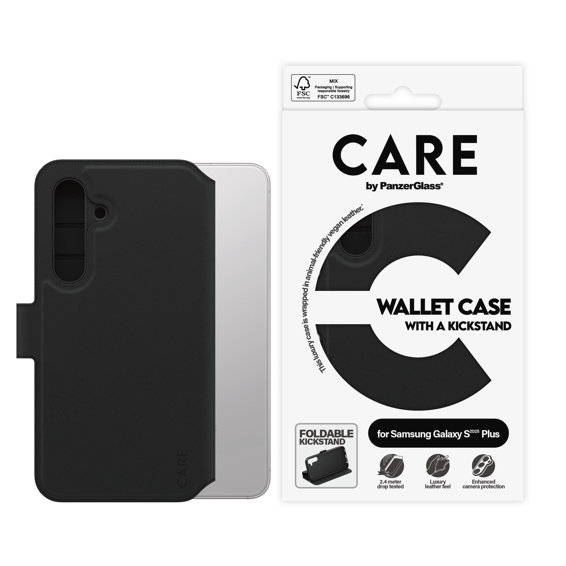 CARE by PanzerGlass Handyhülle Wallet Case with Kickstand für Samsung Galaxy S25 Plus, Backcover, Schutzhülle, Handyschutzhülle, Case, Schutzcase, stoßfest
