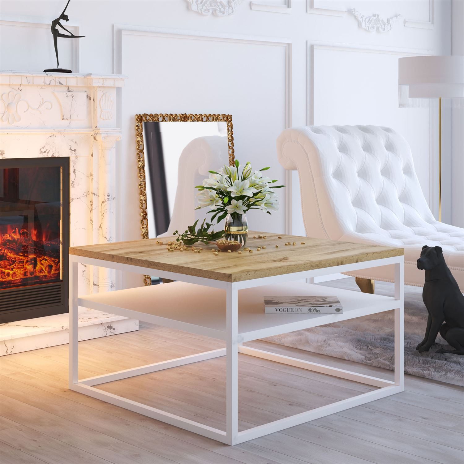 Lookway Couchtisch NOVA LOFT mit Ablage auf weißem Gestell (1x Tisch), Brei günstig online kaufen