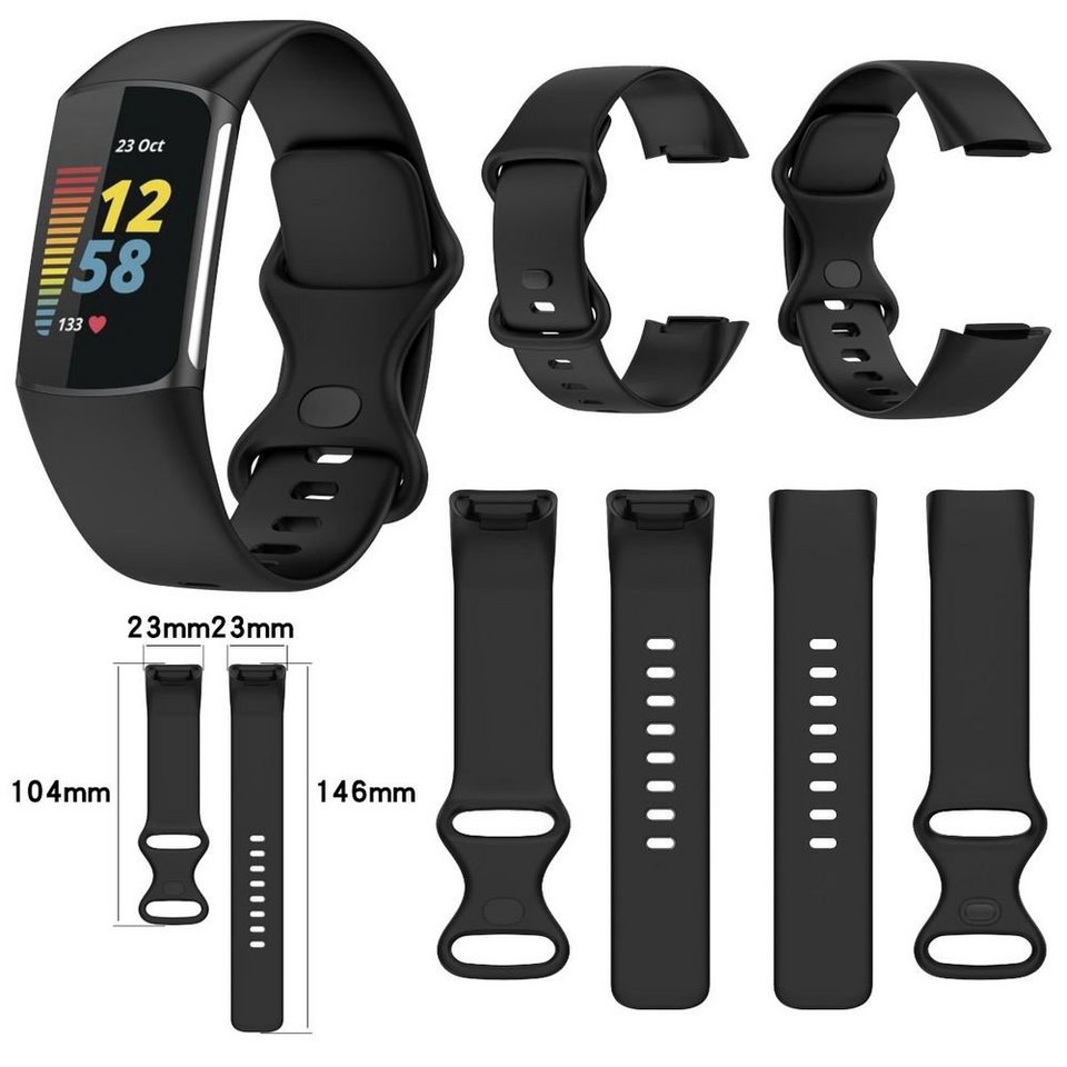 Wigento Smartwatch-Armband Für Fitbit Charge 6 / 5 Silikon Uhr Watch Sport  Armband Frauen Größe S
