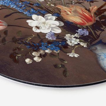 K&L Wall Art Gemälde Metallposter rund Blumen Wan-Li Vase Chinoiserie floral Van der Ast, Metalloptik Wandbild Ø 30cm