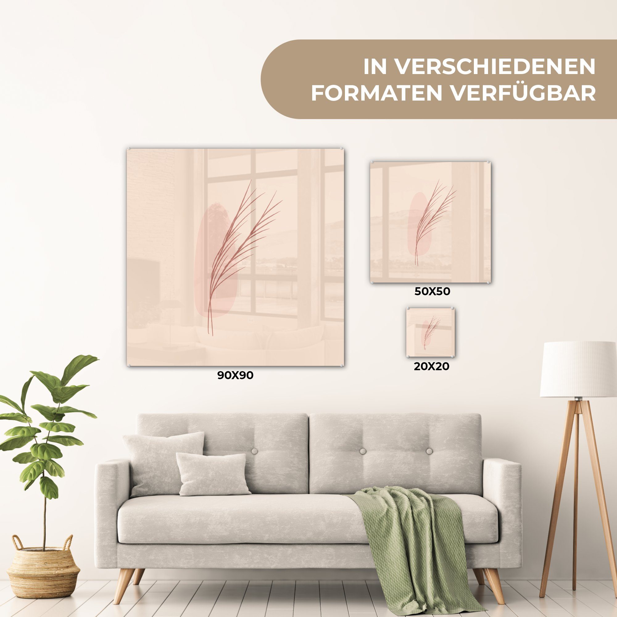 MuchoWow Acrylglasbild Bilder Glas Wandbild Wanddekoration - auf Illustration, auf dünne Zweige - Abstrakte Glasbilder - St), Glas Foto (1