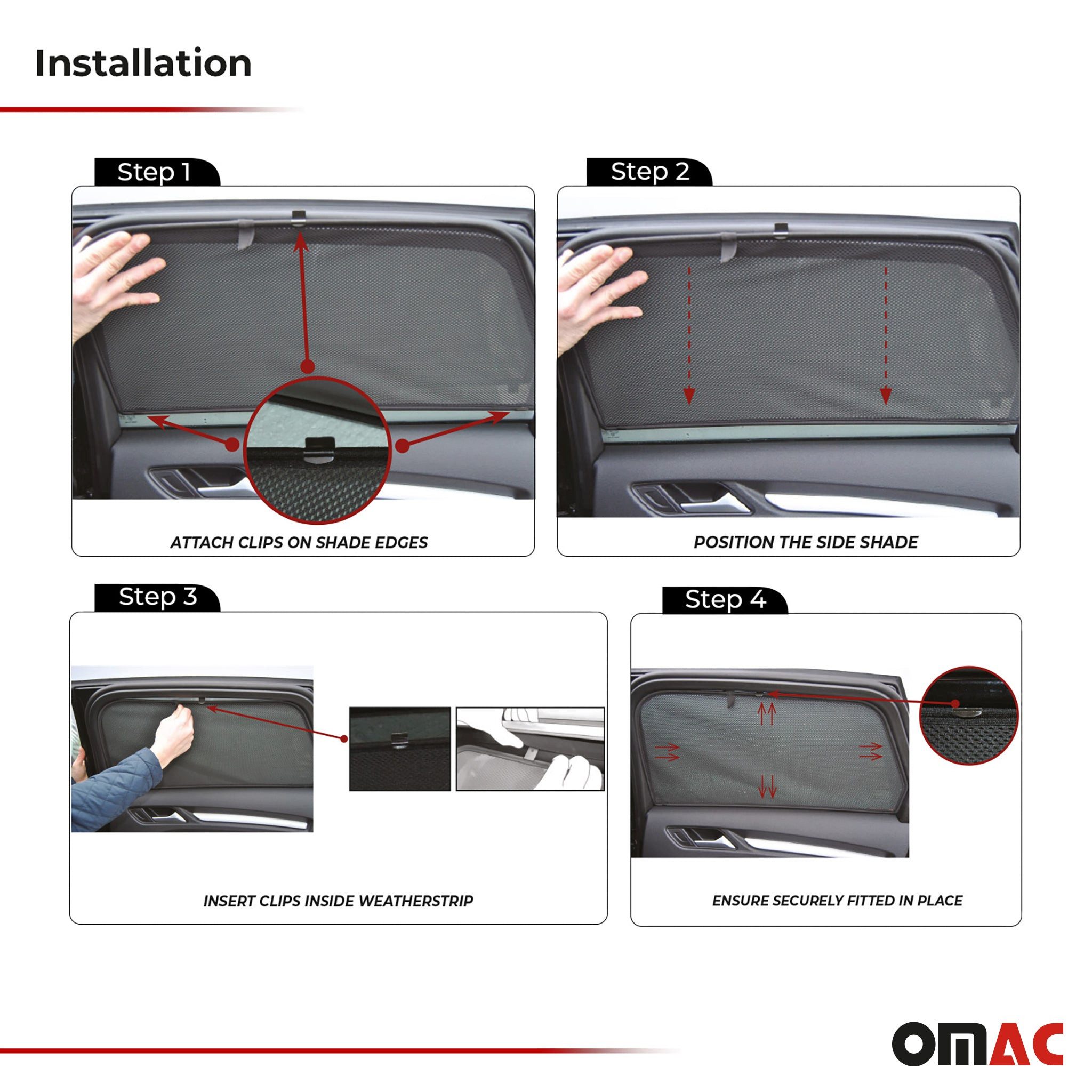 OMAC Car Sunshades for Mini Cooper 2007-2013 Rear Doors, 2-Piece Set, 60 x 3 cm, (2-Pack), Easy to Clean, Easy to Install