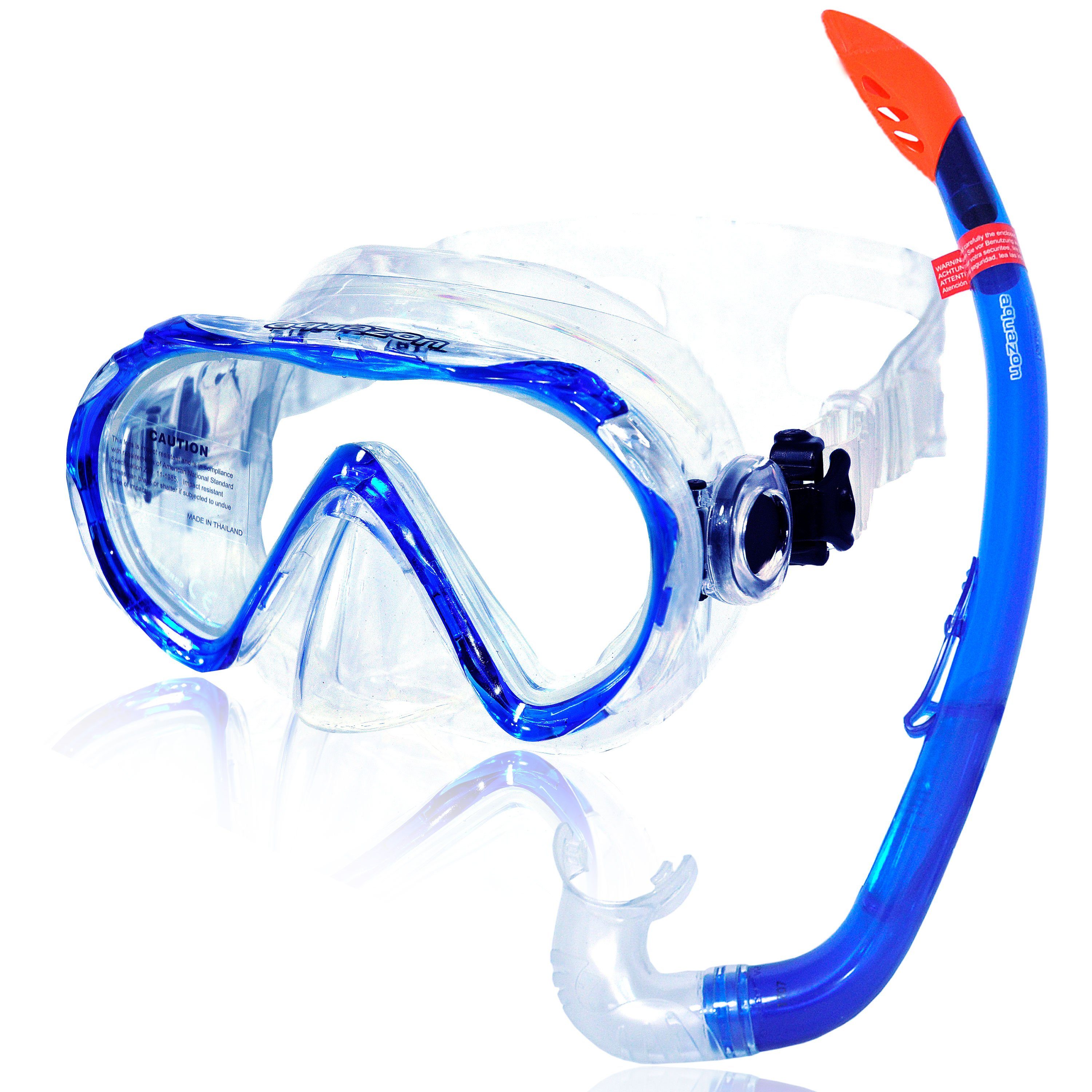 AQUAZON Taucherbrille KORFU mit Schnorchel, für 7-12 blue Schnorchelset Jahren Kinder