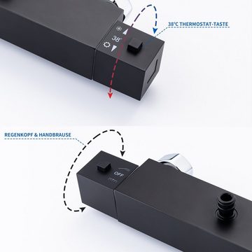 Auralum Duschsystem Edelstahl Regendusche mit Thermostat Duscharmatur Schwarz Duschsäule, mit 12 Zoll Regenkopf