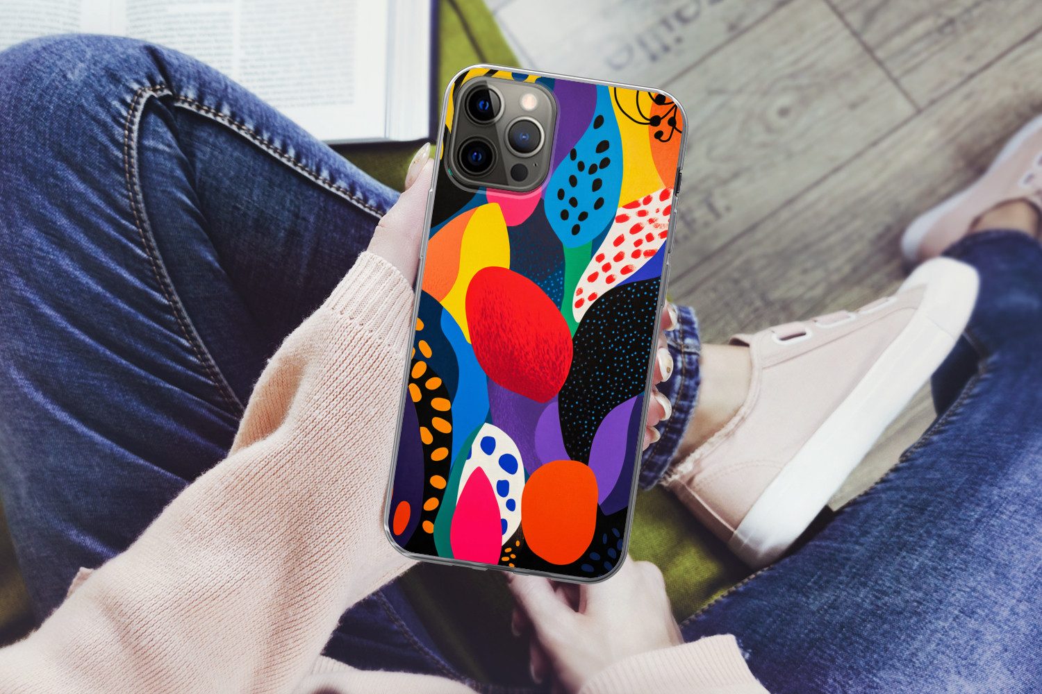 MuchoWow Handyhülle für Apple iPhone 13 Pro Max Blumen - Blätter - Abstrakt - Rot, Smartphone-Bumper, Print, Handy Schutzhülle Dünn