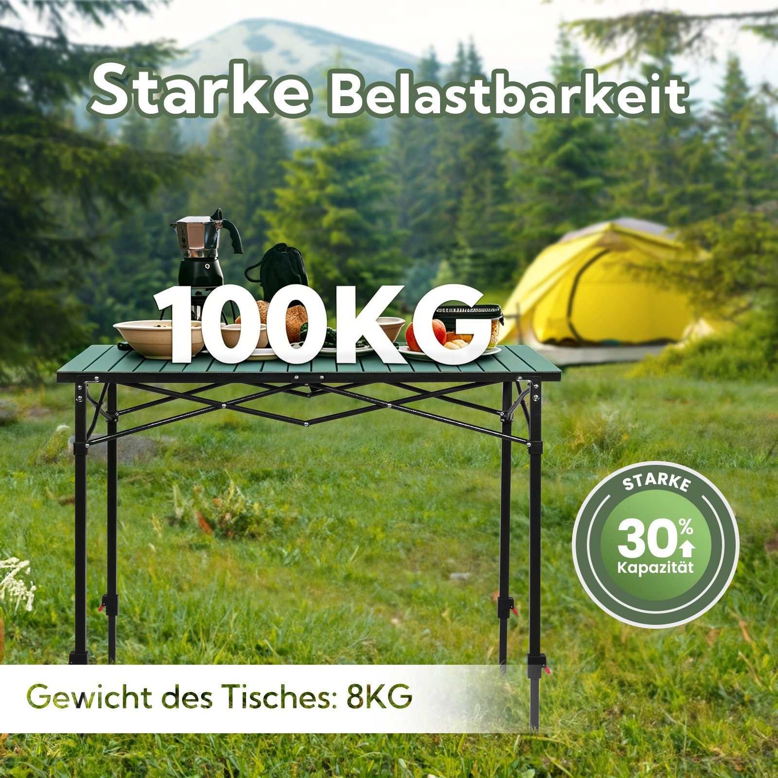 HOMECALL Klapptisch Campingtisch Klappbar Balkontisch Gartentisch Tragbar Outdoor Tisch (Aluminum Roll Up Tabletop, Höhenverstellbares Bein(76/84,5/92,5 cm), bis 100kg), Robust, stabil, für 4-6 Personen