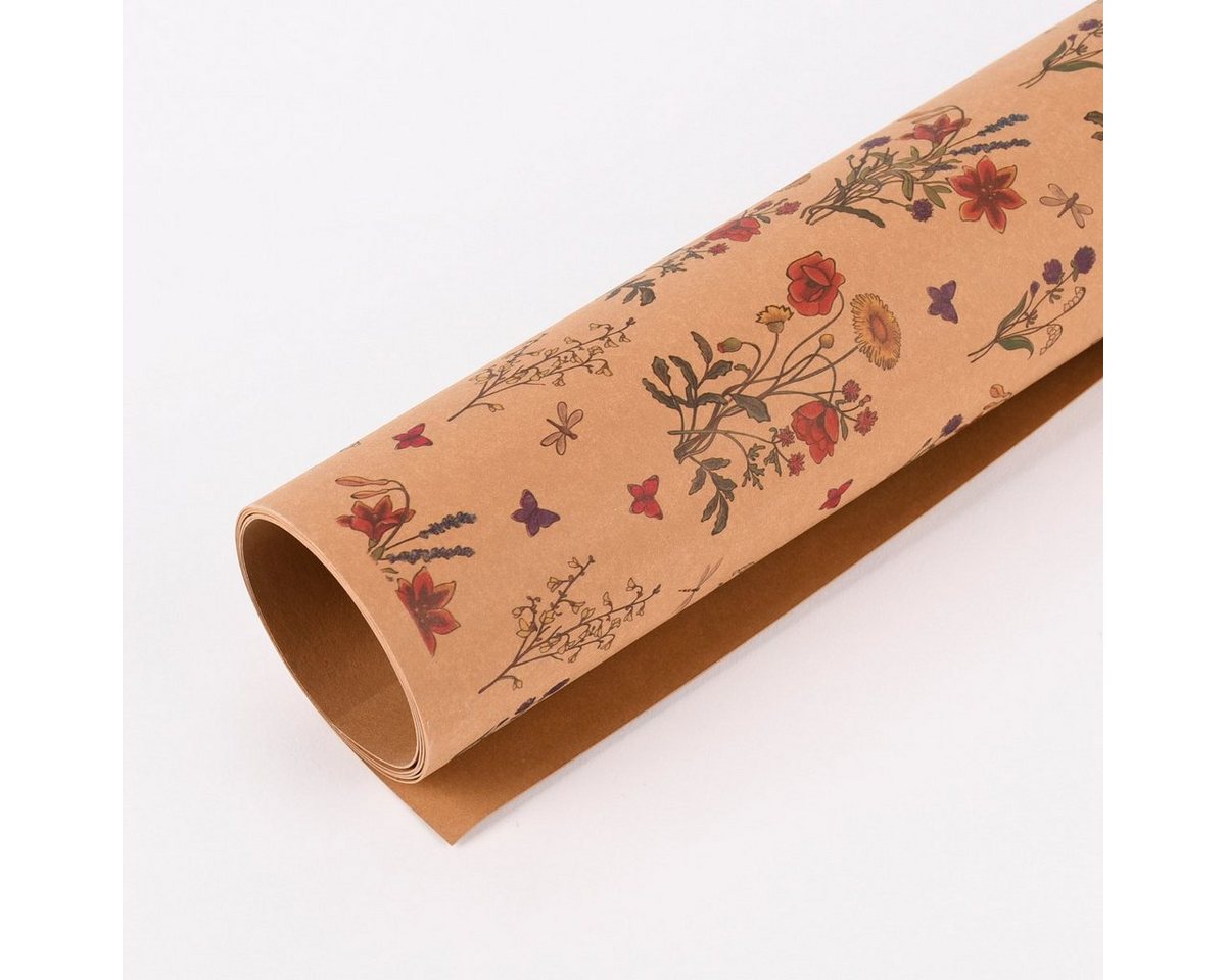 Thumbnail - SCHÖNER LEBEN. Stoff Creativ Company Lederpapier Bogen Blumen Insekten natur bunt 49,5x100c