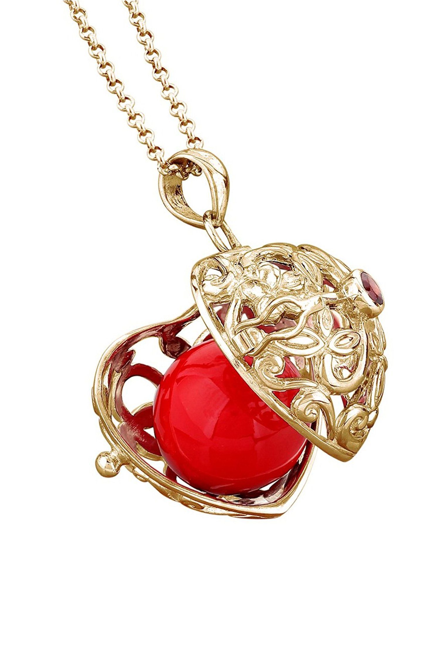 Granat 925 mit Herz Nenalina Anhänger Ornament Silber, Rot Engelsflüsterer Klangkugel Kette