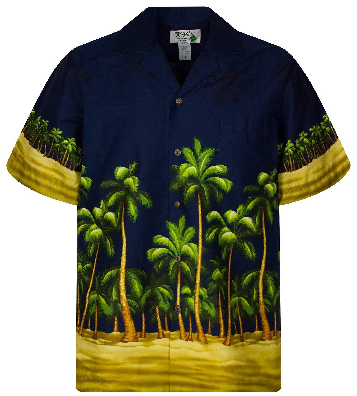 KY's Hawaiihemd "Palmenwald" Herren Kurzarm Baumwolle Kokosknöpfe Original Hawaii