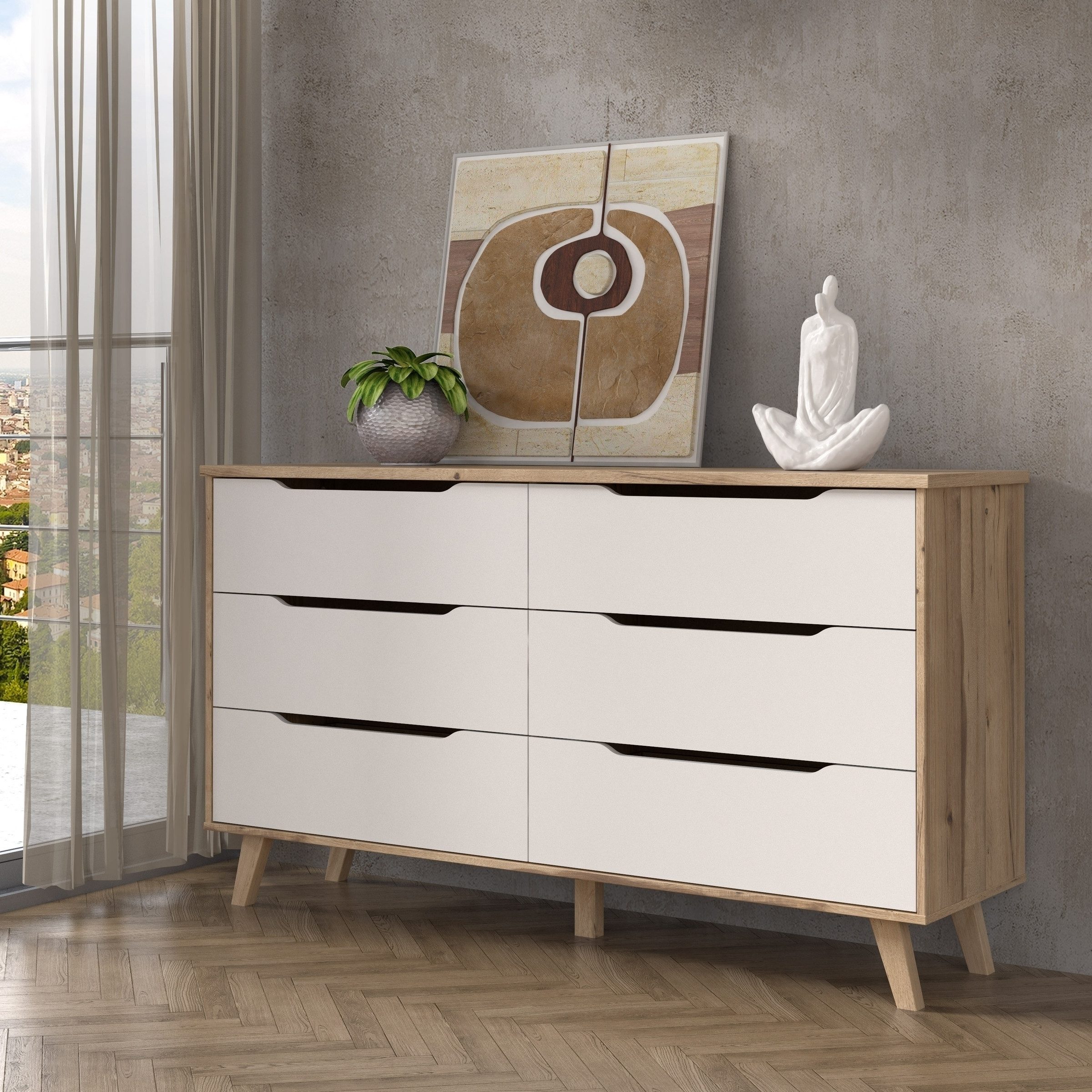 freiraum Sideboard VANKKA, 4 Schubladen, Planked Eiche Dekor / Weiss - 154, günstig online kaufen