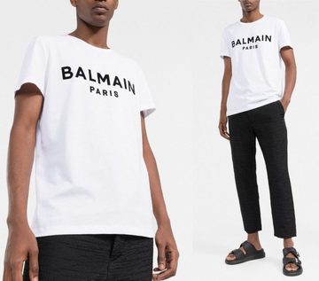 Balmain T-Shirt BALMAIN Flocked Logo Straight Fit T-Shirt Cotton Shirt Paris Tee S