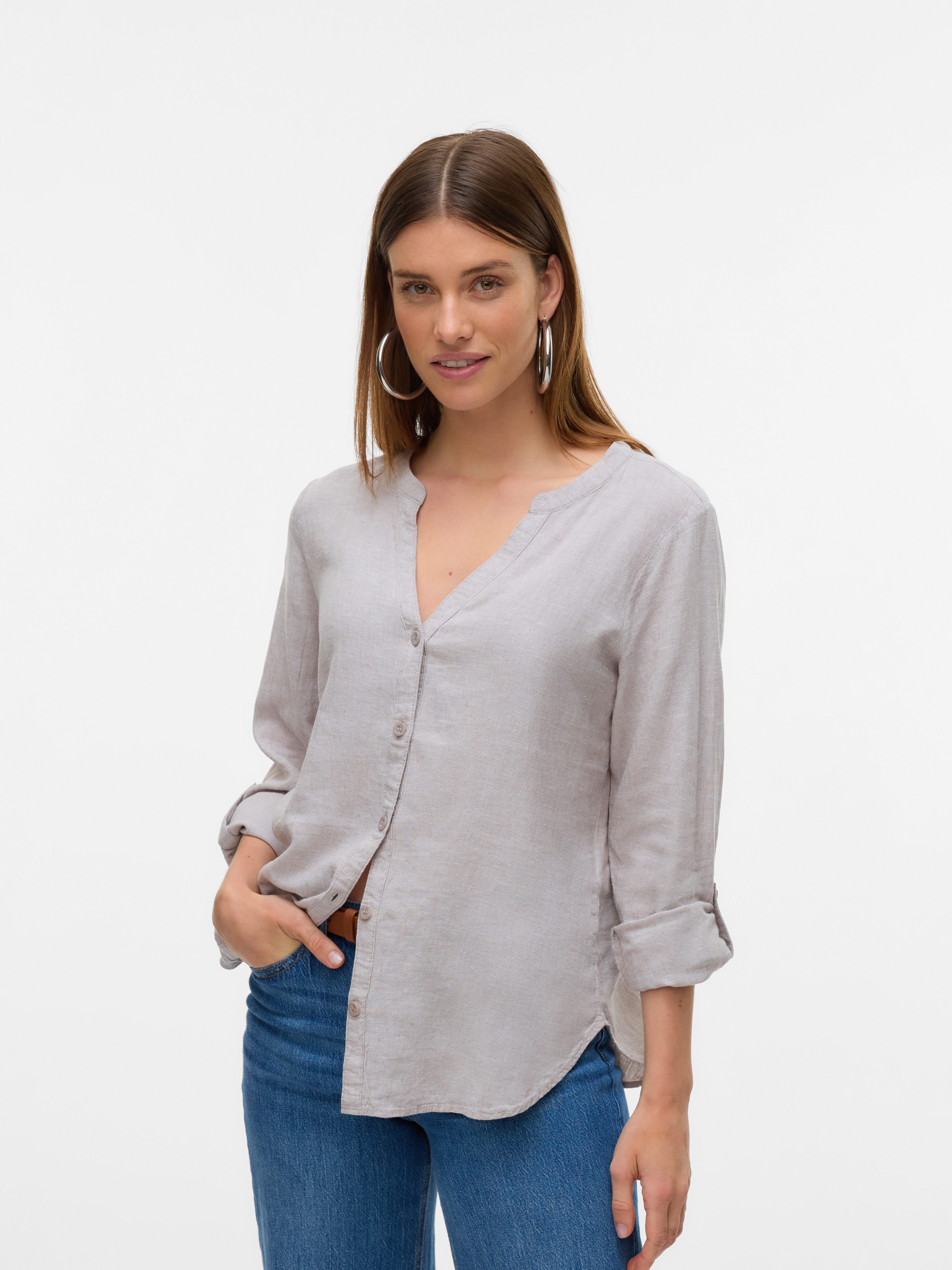 Langarmbluse VMLINN LS V-NECK SHIRT WVN NOOS
