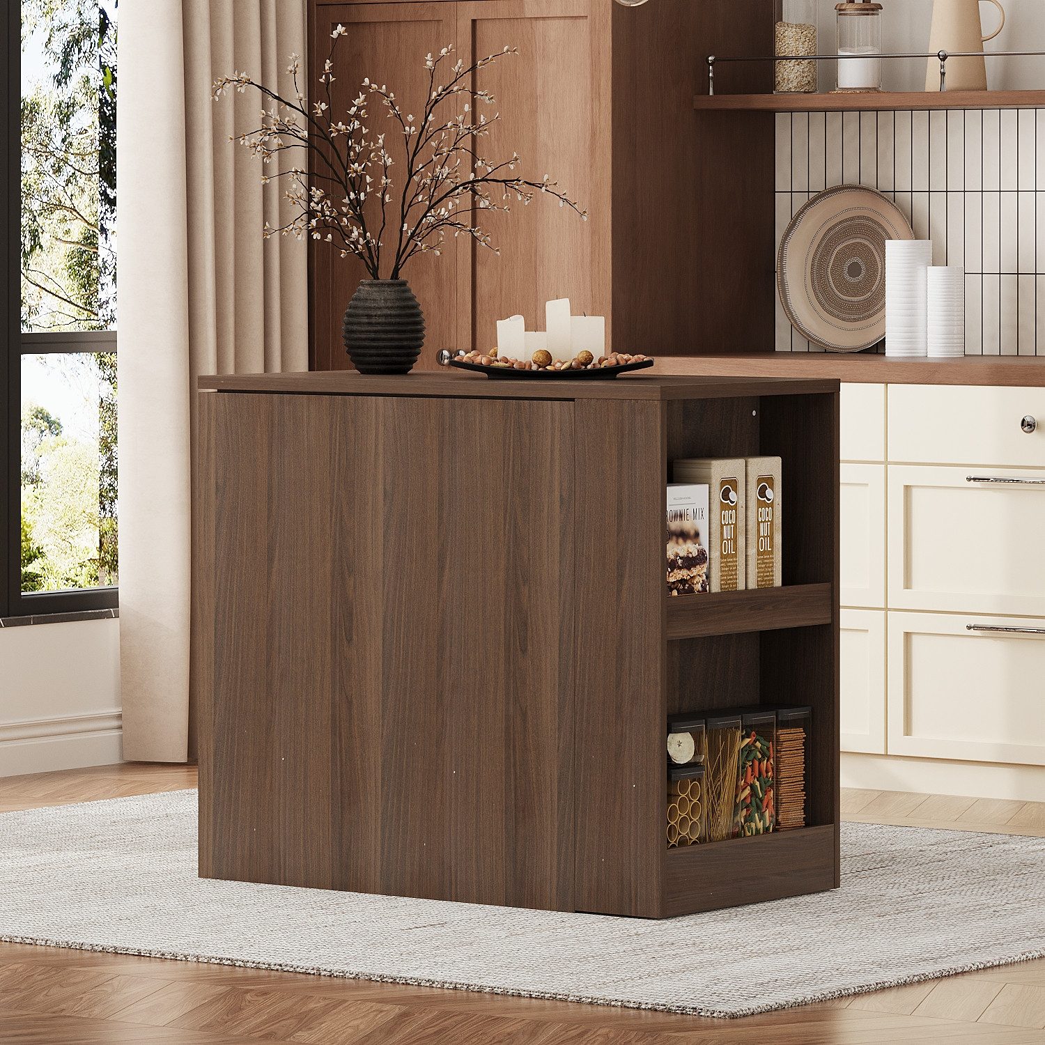 FUFU&GAGA Schreibtisch ausziehbarer Schreibtisch mit 2 Schubladen und 1 Tür,3 offenen Fächern