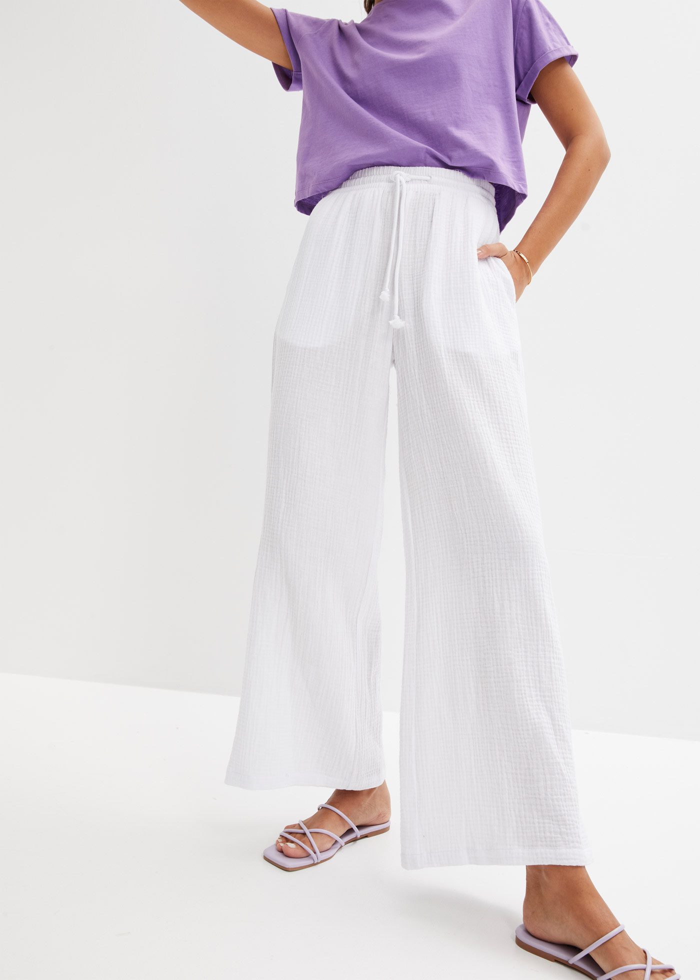 bonprix Palazzohose (1-tlg) aus Musselin, lockere Passform, elastischer Bun günstig online kaufen