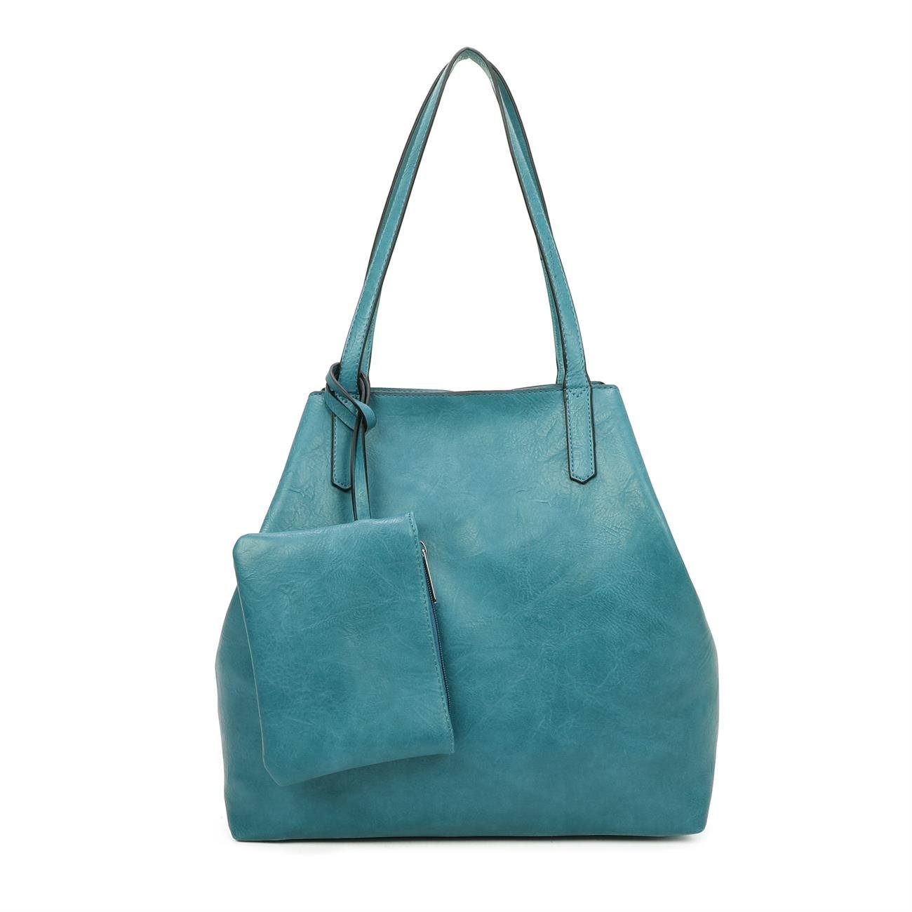 ITALYSHOP24 Schultertasche Damen Tasche SET 2in1 Umhängetasche XXL Shopper Reise Urlaub Outdoor, Henkeltasche Hobo Tote Bag + Crossbody / Schmucktasche Leder Optik