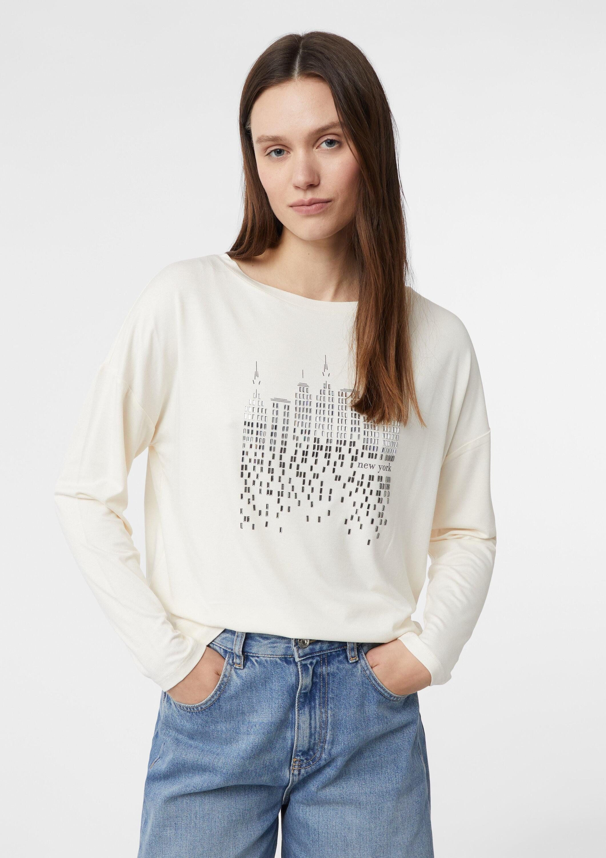 comma Langarmshirt T-Shirt Langarmshirt mit Frontprint und Strassdetails günstig online kaufen