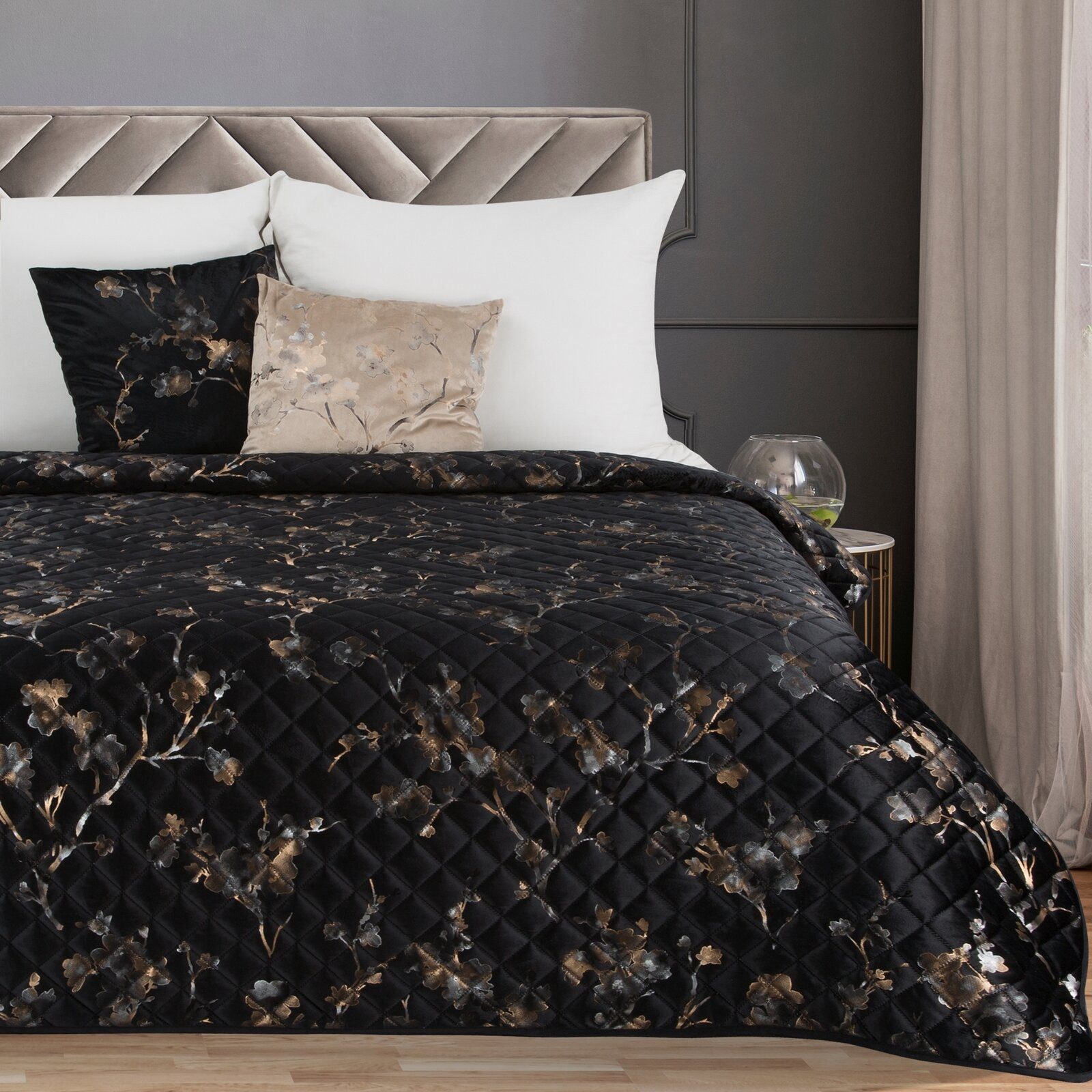 Eurofirany Tagesdecke Blumenmuster Glamour Überwurf Samt günstig online kaufen