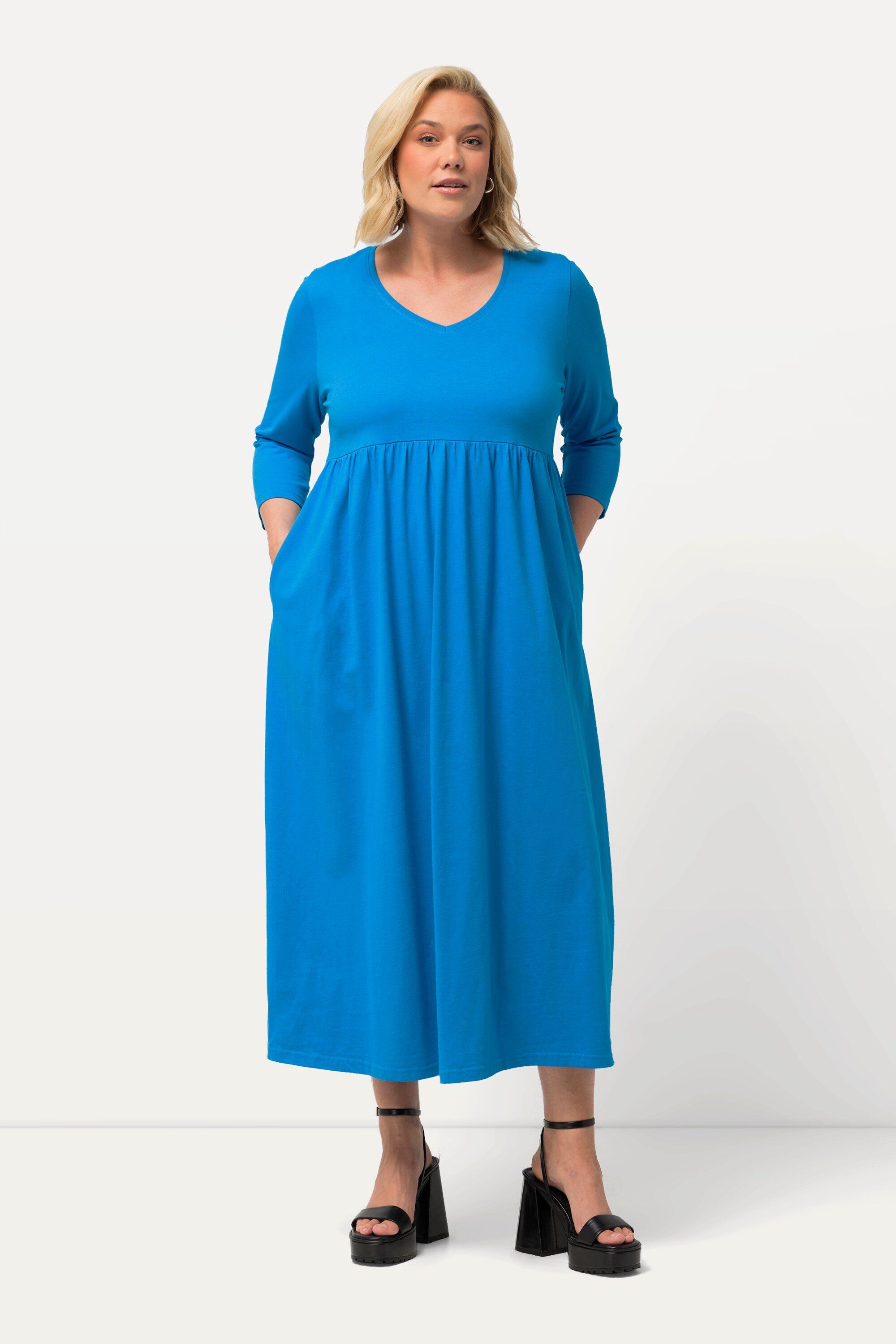 Ulla Popken Maxikleid Jerseykleid Empirenaht V-Ausschnitt günstig online kaufen