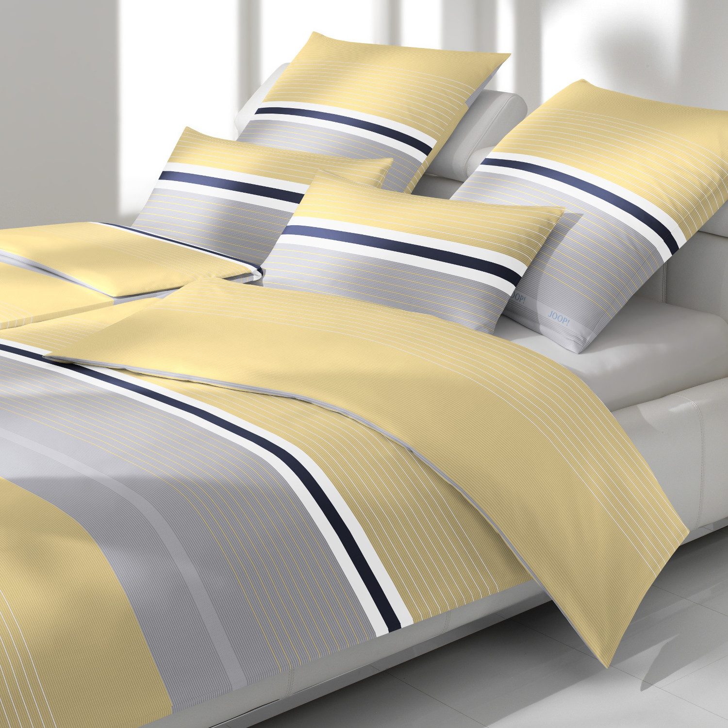 JOOP! Bettwäsche JOOP! Comfort Satin Bettwäsche Fit 4091-3 Lemon Gelb Grau 135x200, 2 teilig